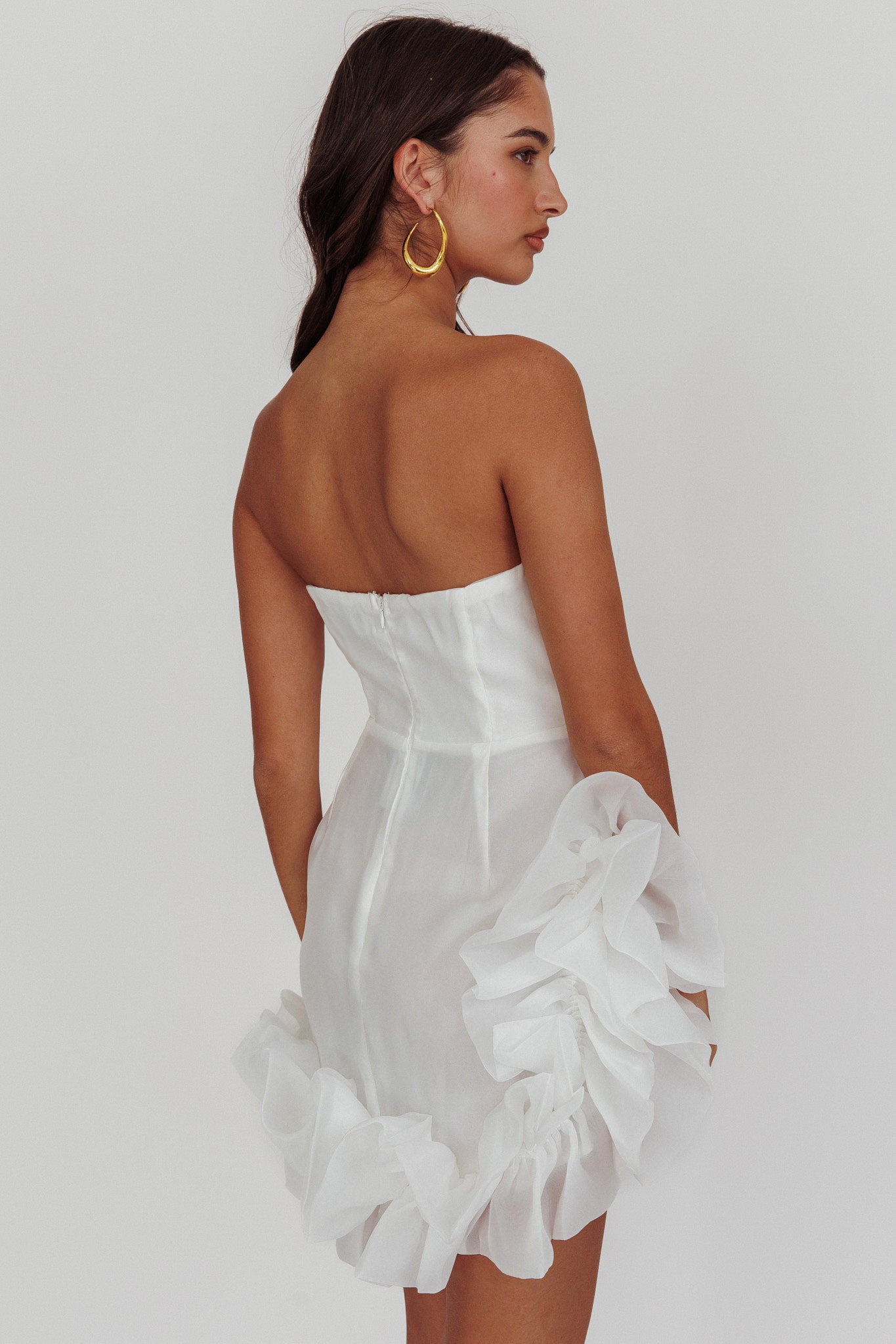 L'amour Toujours Frill Accent Mini Dress White by Selfie Leslie Australia
