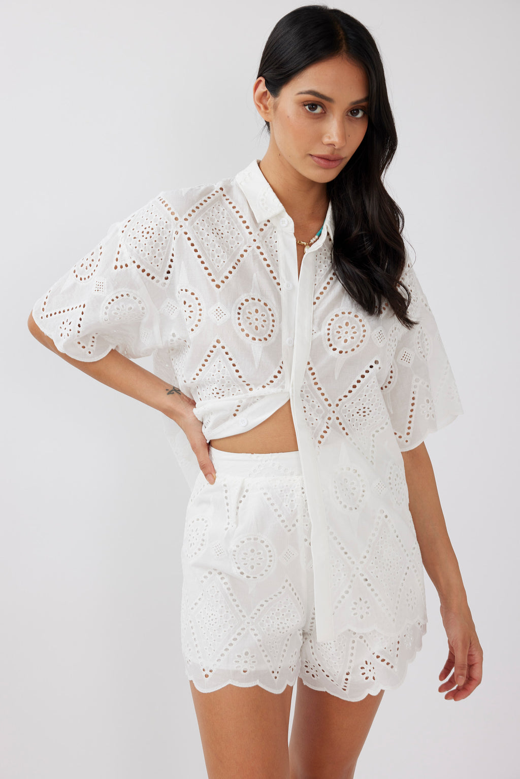 Love Again Eyelet Embroidery Shorts White by Selfie Leslie Australia