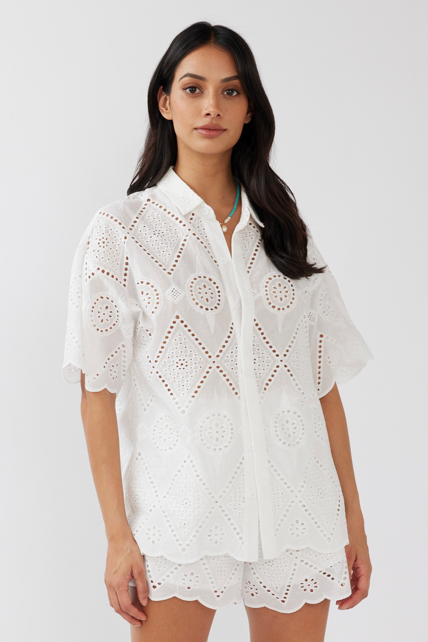 Love Again Eyelet Embroidery Shirt White by Selfie Leslie Australia