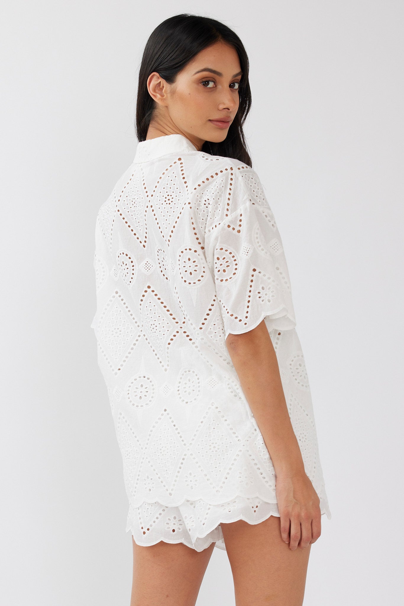 Love Again Eyelet Embroidery Shirt White by Selfie Leslie Australia