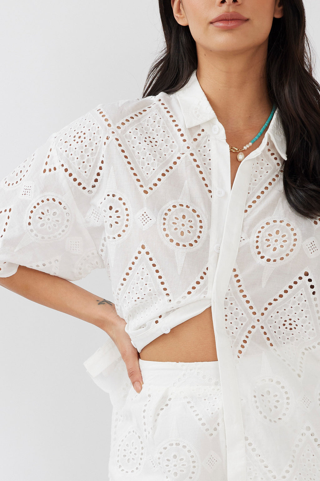 Love Again Eyelet Embroidery Shirt White by Selfie Leslie Australia