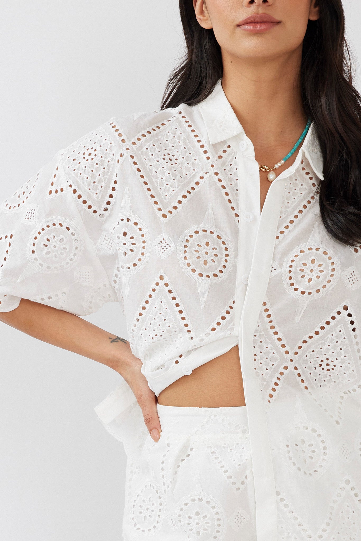 Love Again Eyelet Embroidery Shirt White by Selfie Leslie Australia