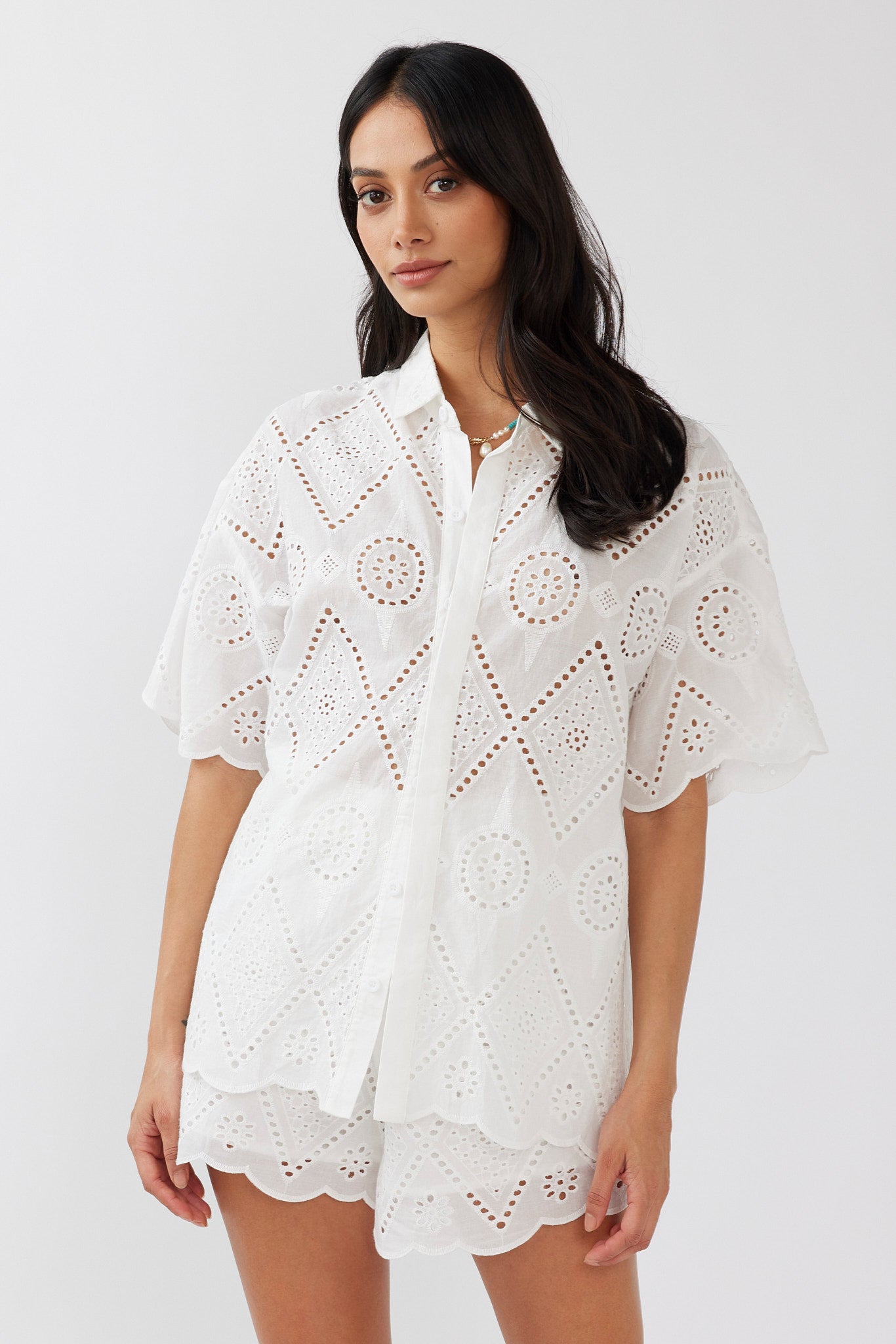 Love Again Eyelet Embroidery Shirt White by Selfie Leslie Australia