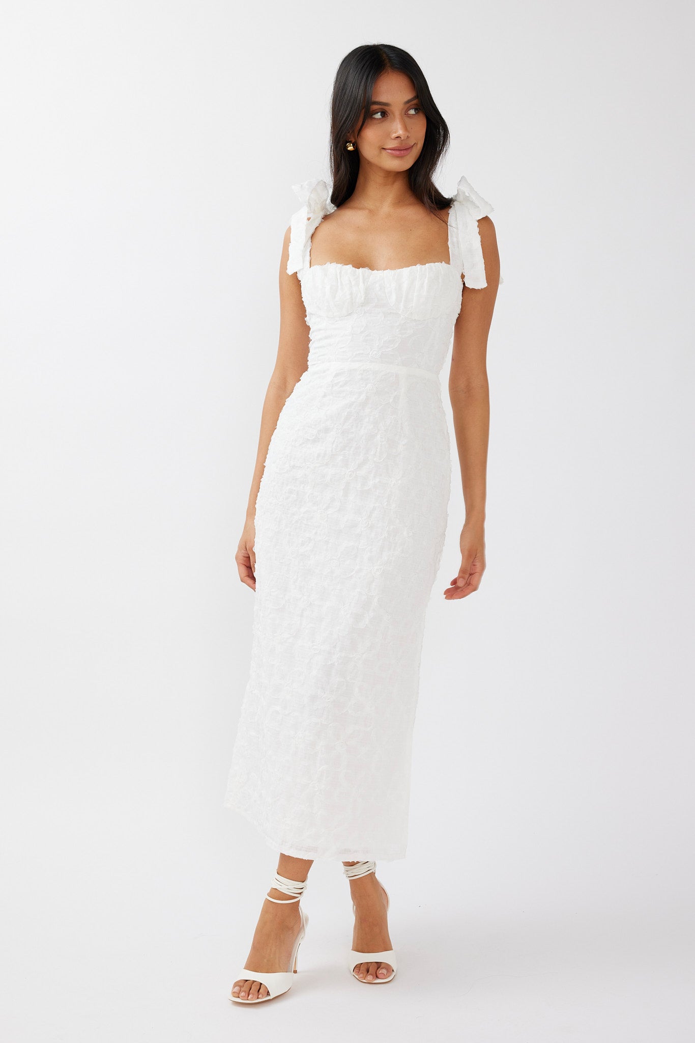 Cupid Tied Shoulder Embellished Midi Dress White by Selfie Leslie Australia