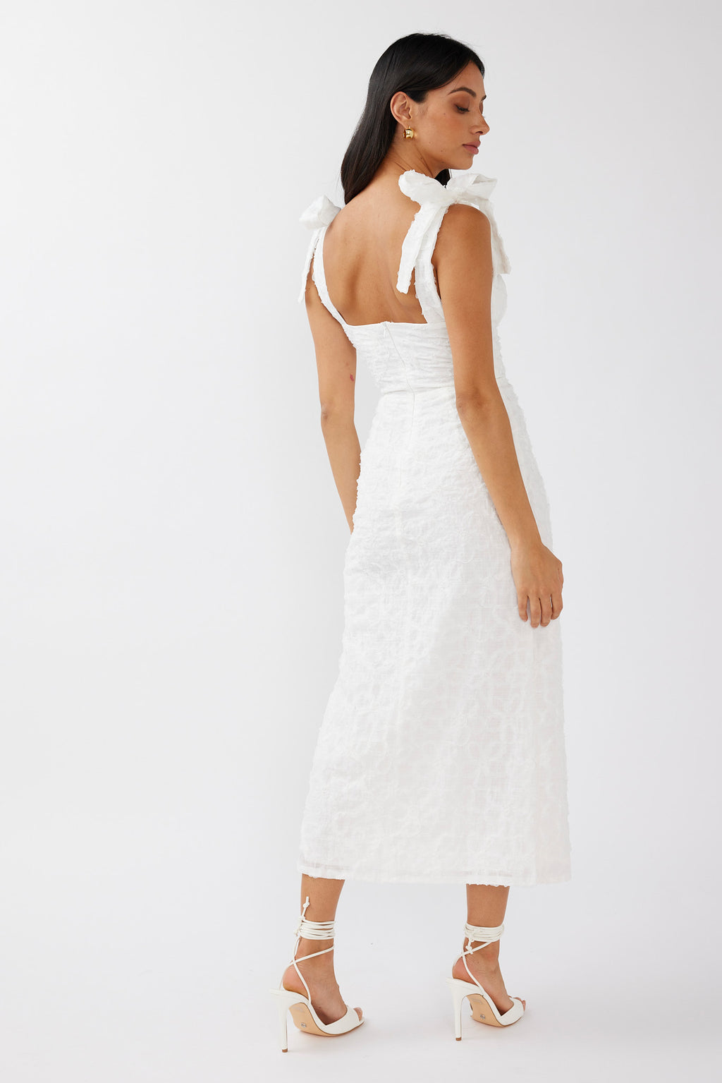 Cupid Tied Shoulder Embellished Midi Dress White by Selfie Leslie Australia