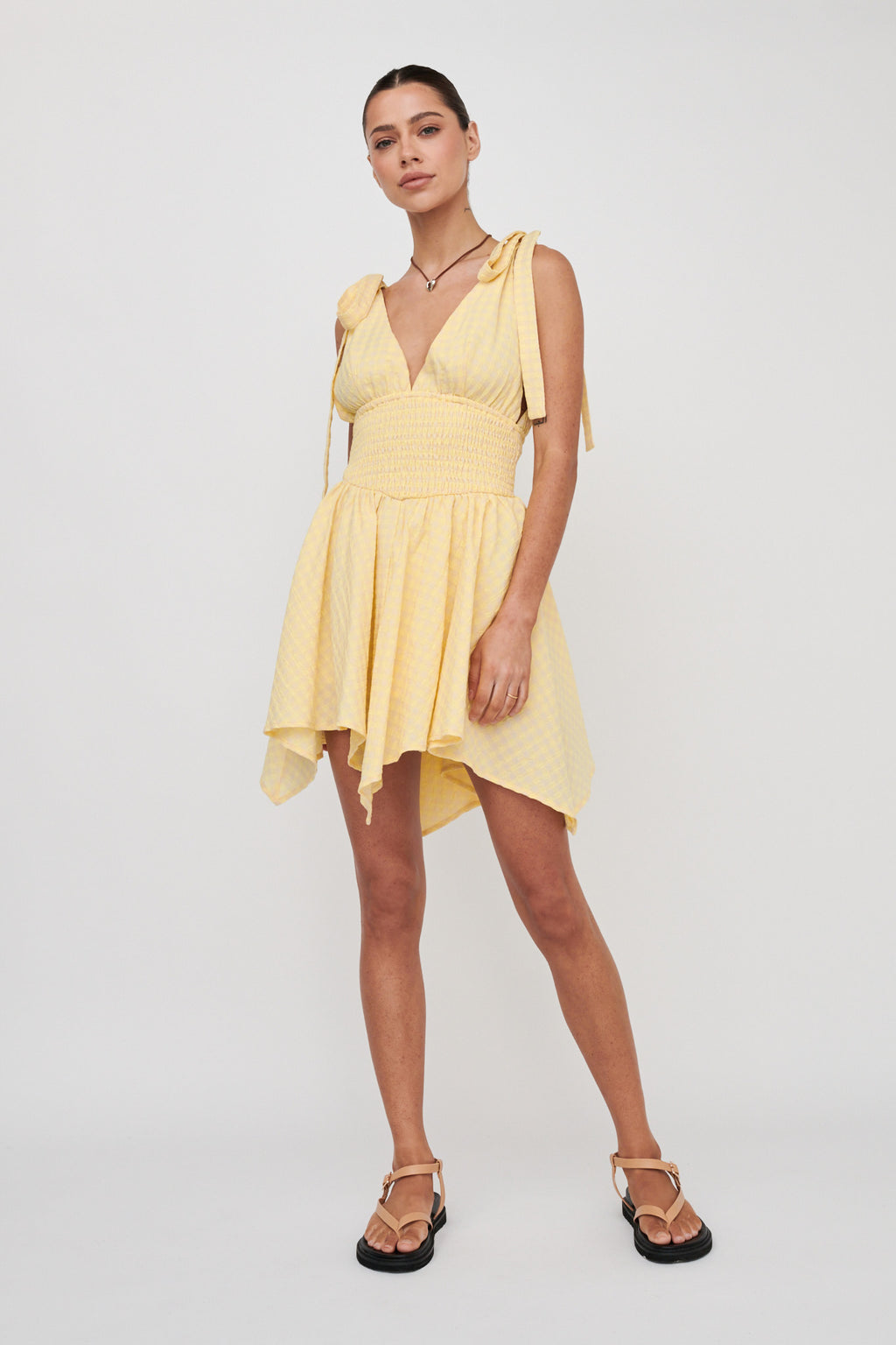 Lido Tied Shoulder Shirred Romper Lemon by Selfie Leslie Australia