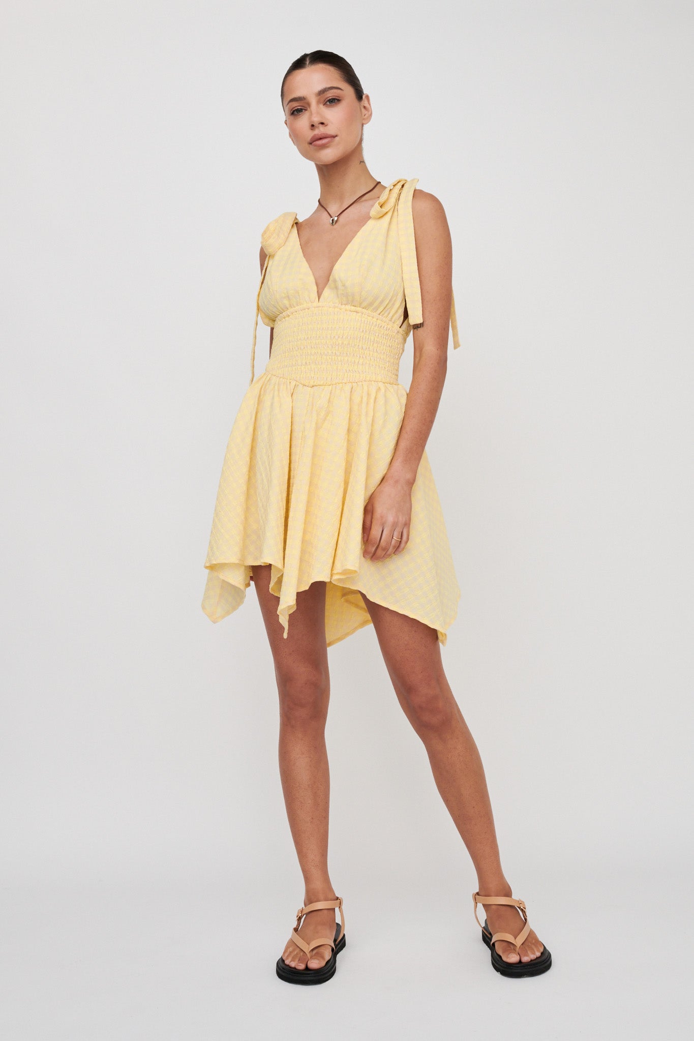 Lido Tied Shoulder Shirred Romper Lemon by Selfie Leslie Australia