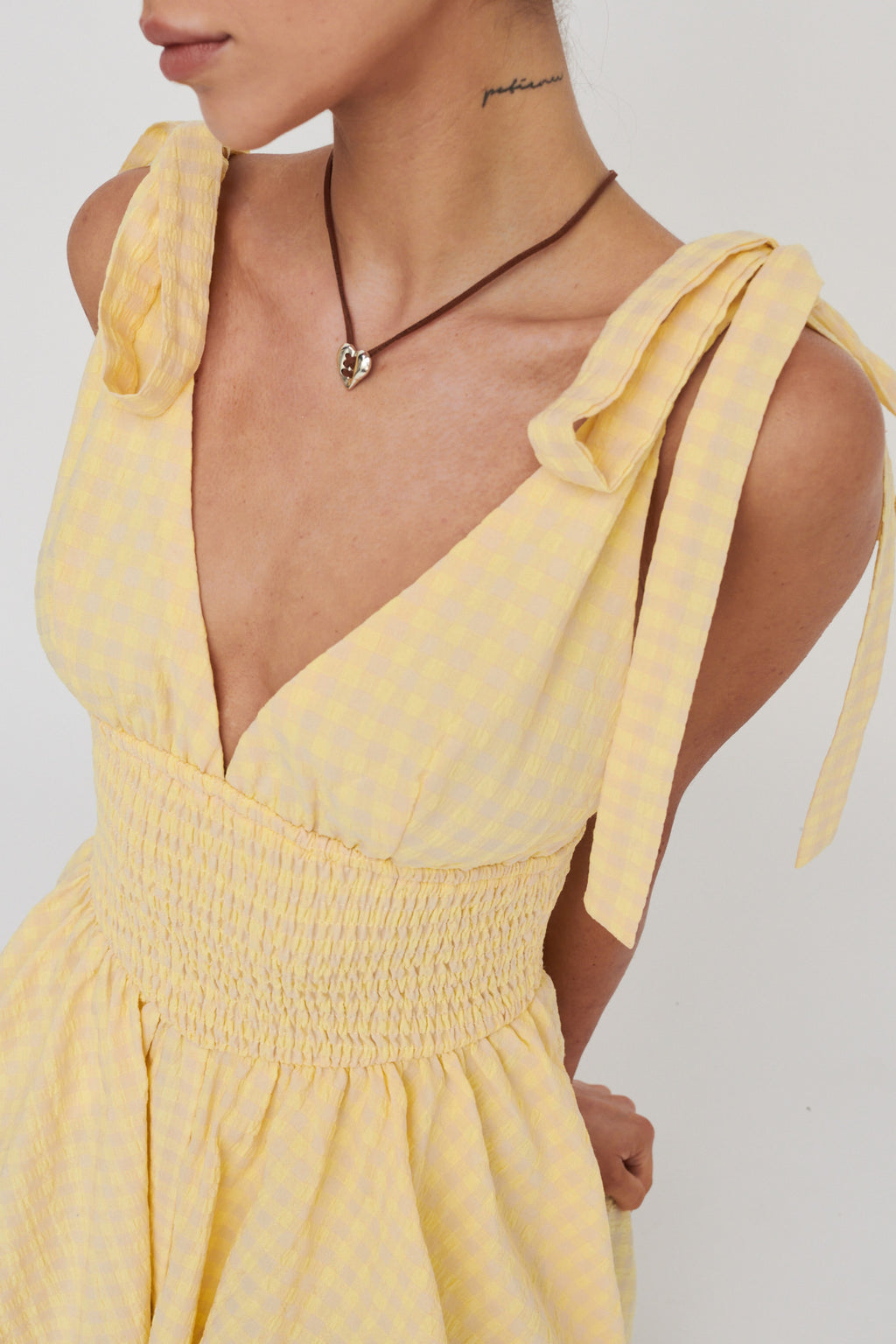 Lido Tied Shoulder Shirred Romper Lemon by Selfie Leslie Australia