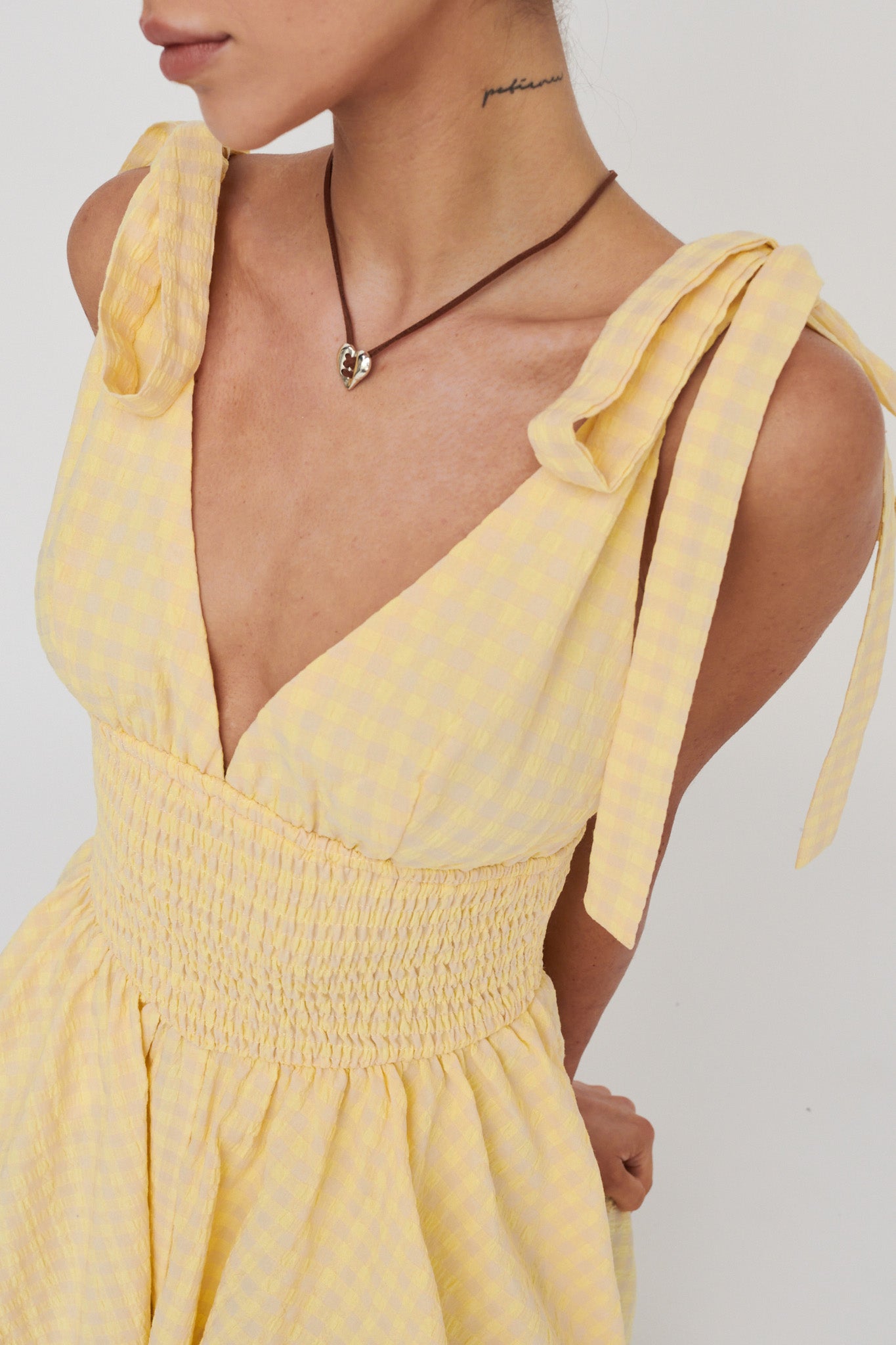 Lido Tied Shoulder Shirred Romper Lemon by Selfie Leslie Australia