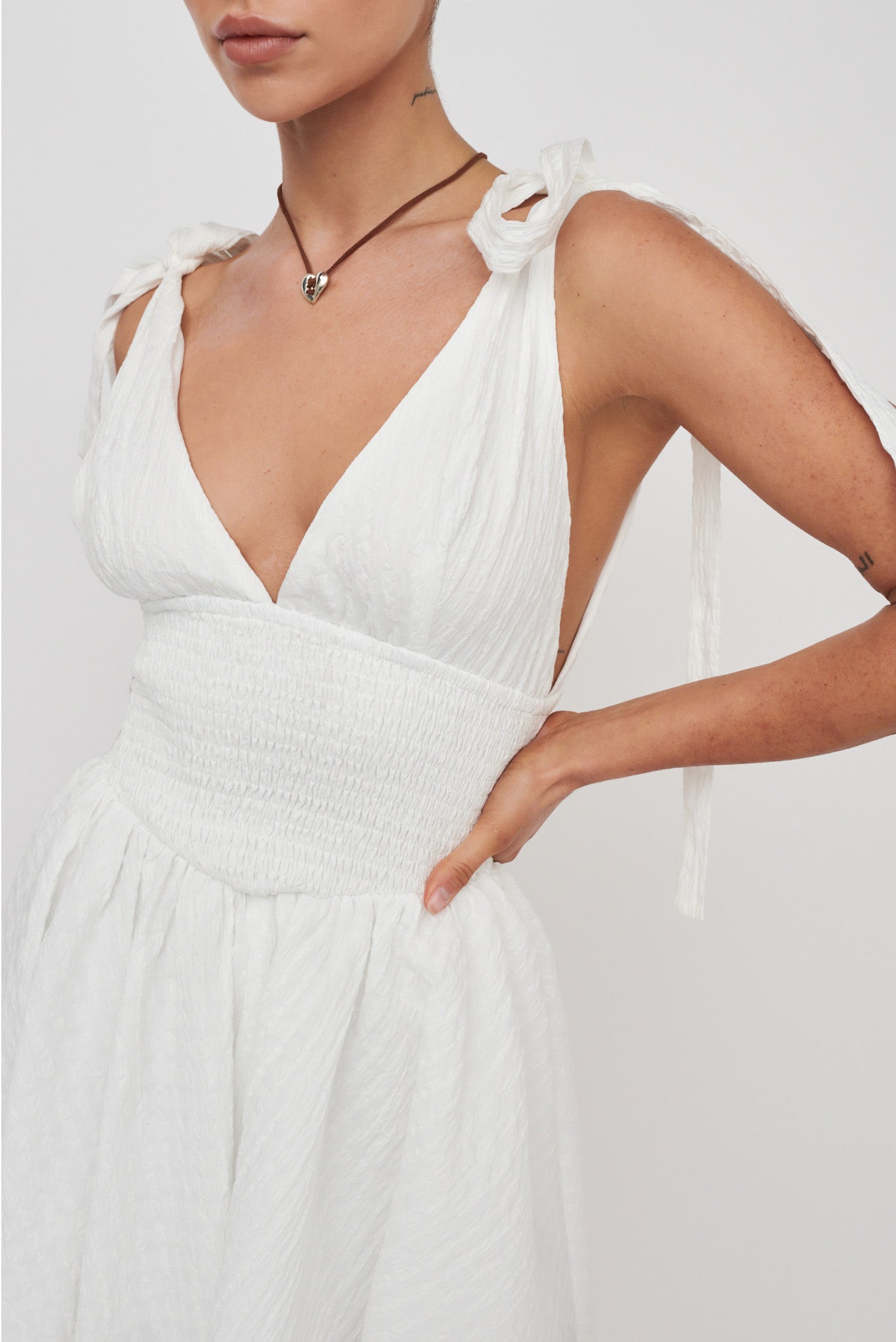Lido Tied Shoulder Shirred Romper White by Selfie Leslie Australia