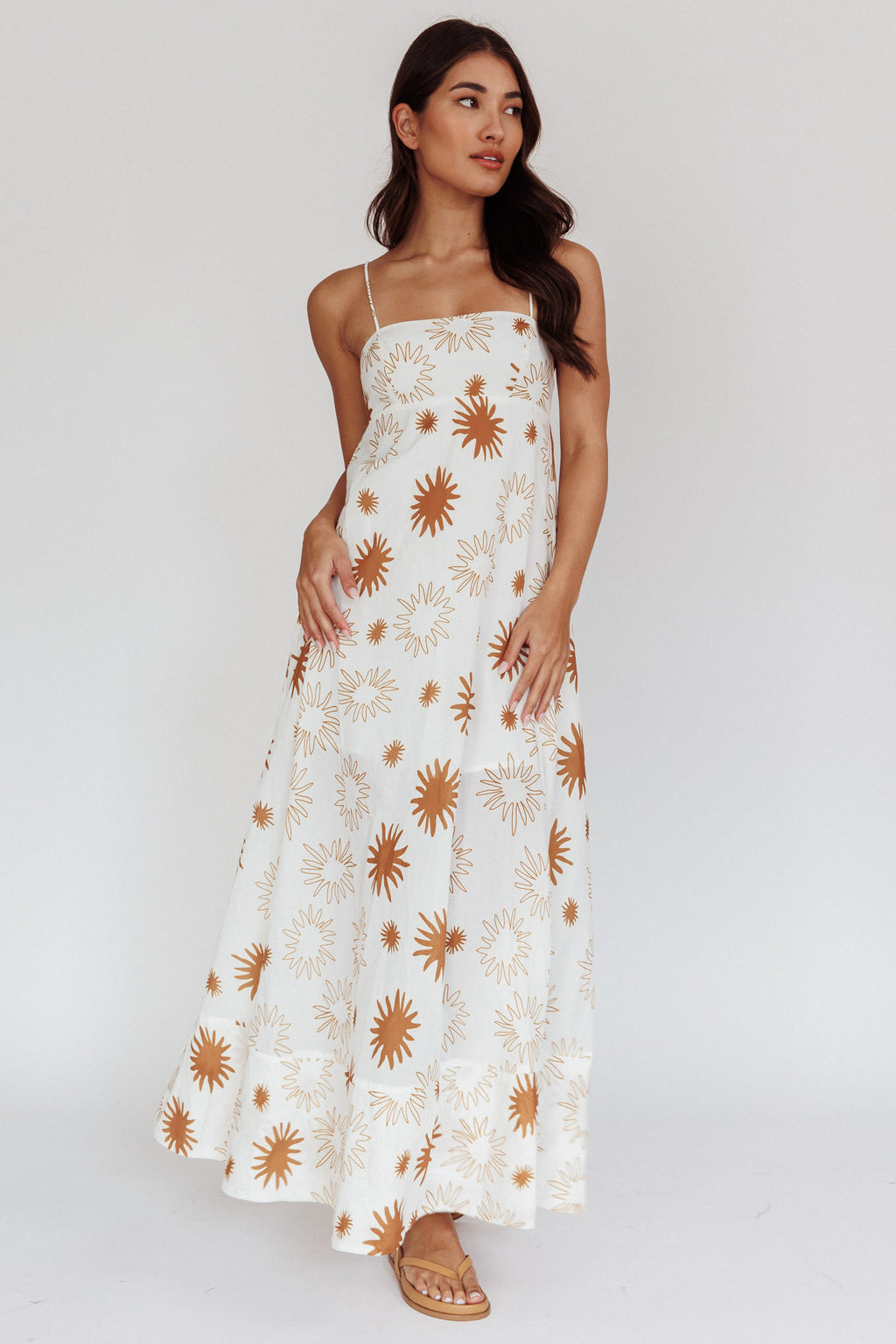 Midsummer Sun Print Maxi Dress White Green by Selfie Leslie Australia