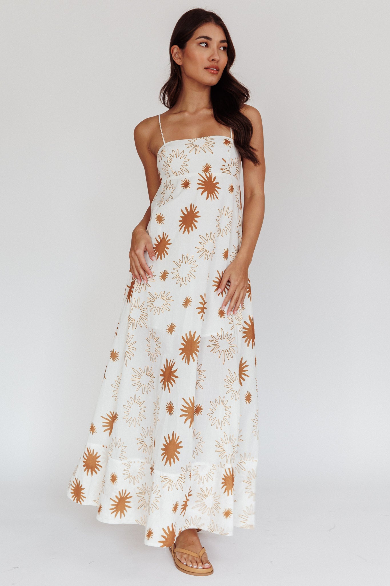 Midsummer Sun Print Maxi Dress White Green by Selfie Leslie Australia