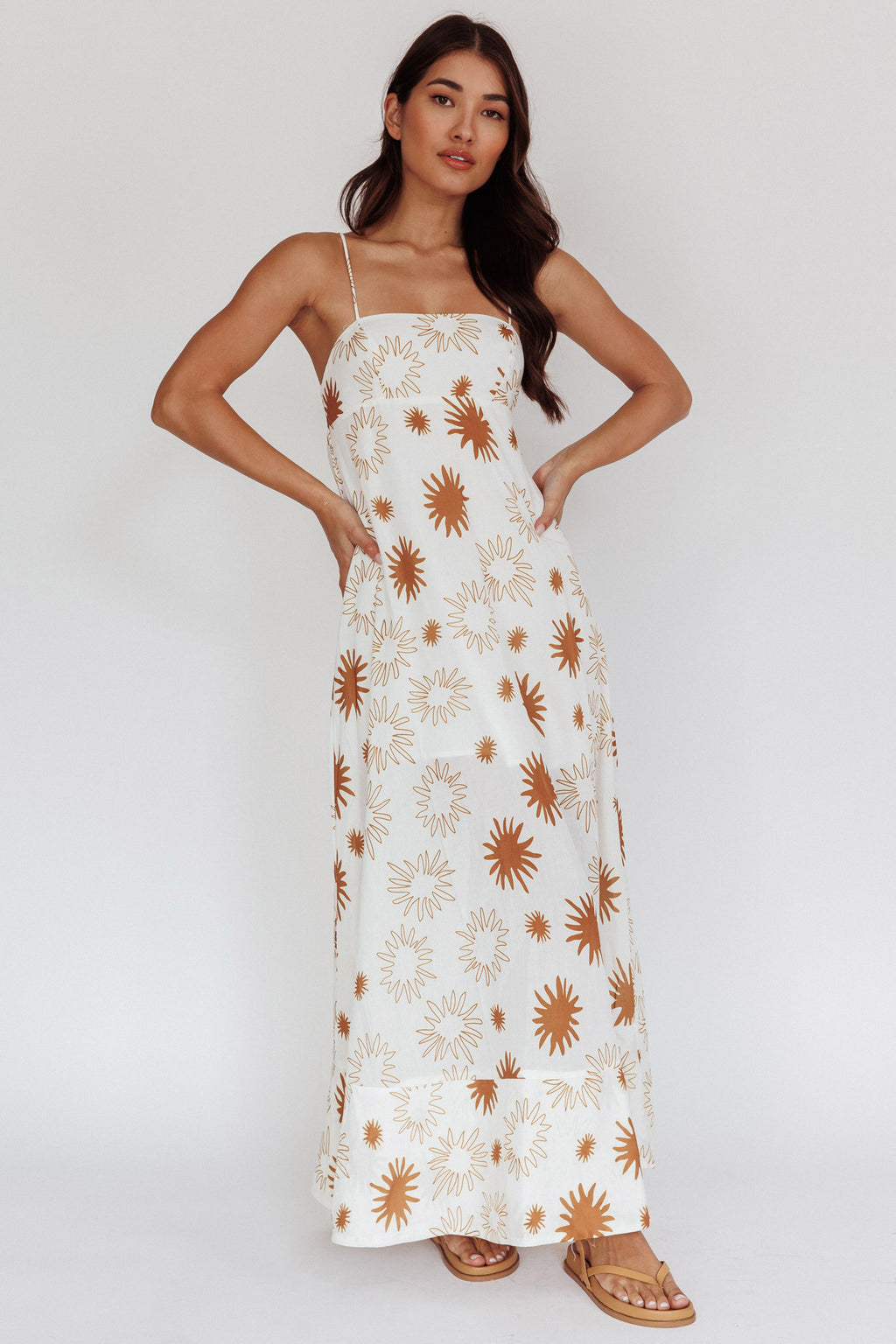 Midsummer Sun Print Maxi Dress White Green by Selfie Leslie Australia