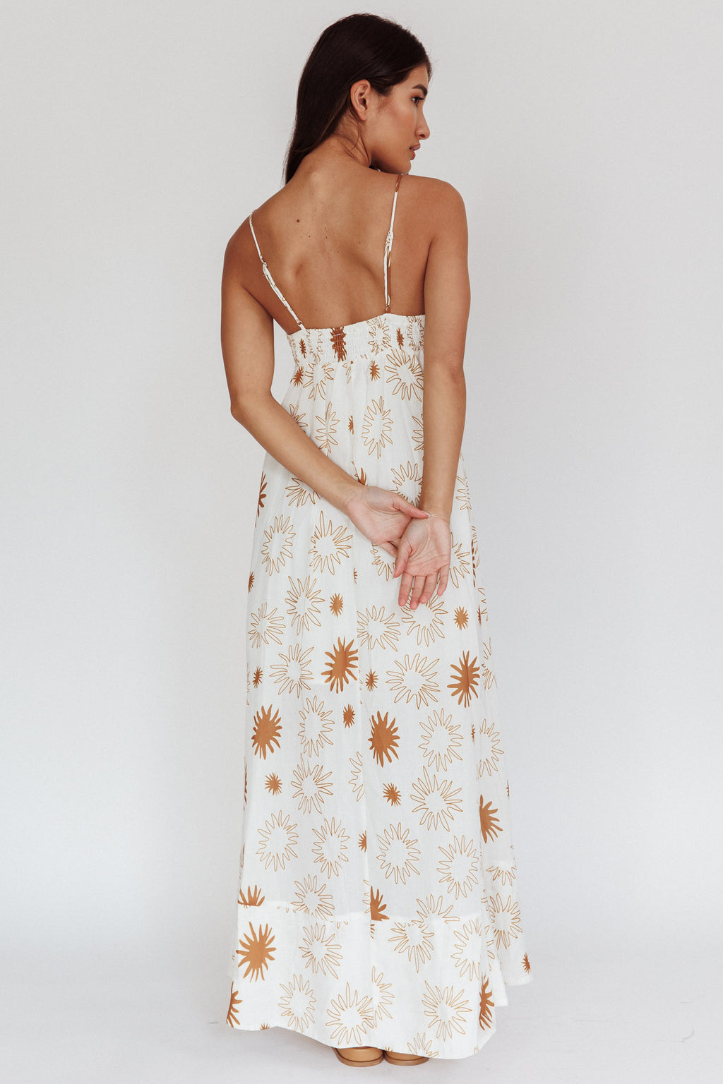 Midsummer Sun Print Maxi Dress White Green by Selfie Leslie Australia