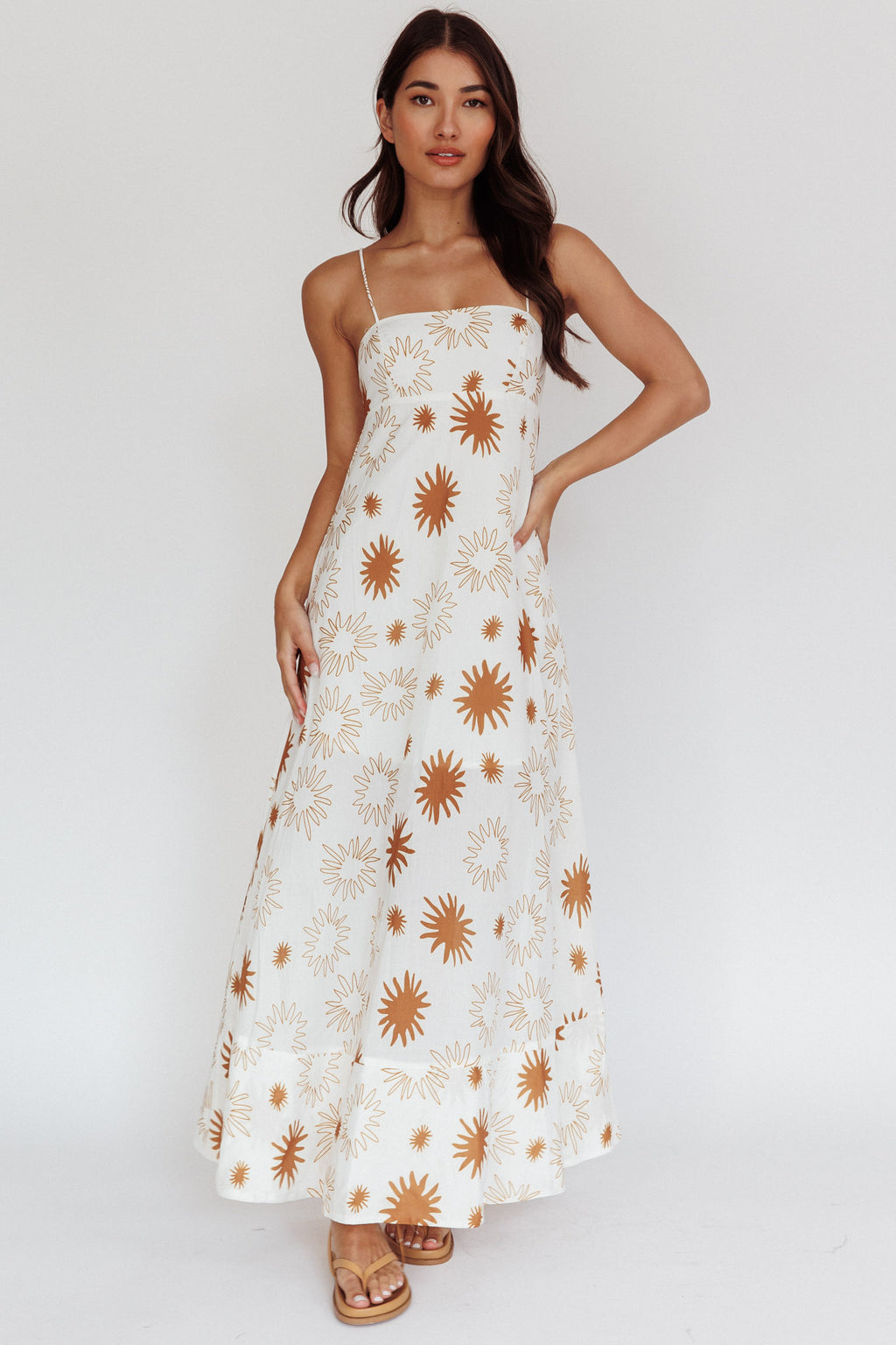 Midsummer Sun Print Maxi Dress White Green by Selfie Leslie Australia