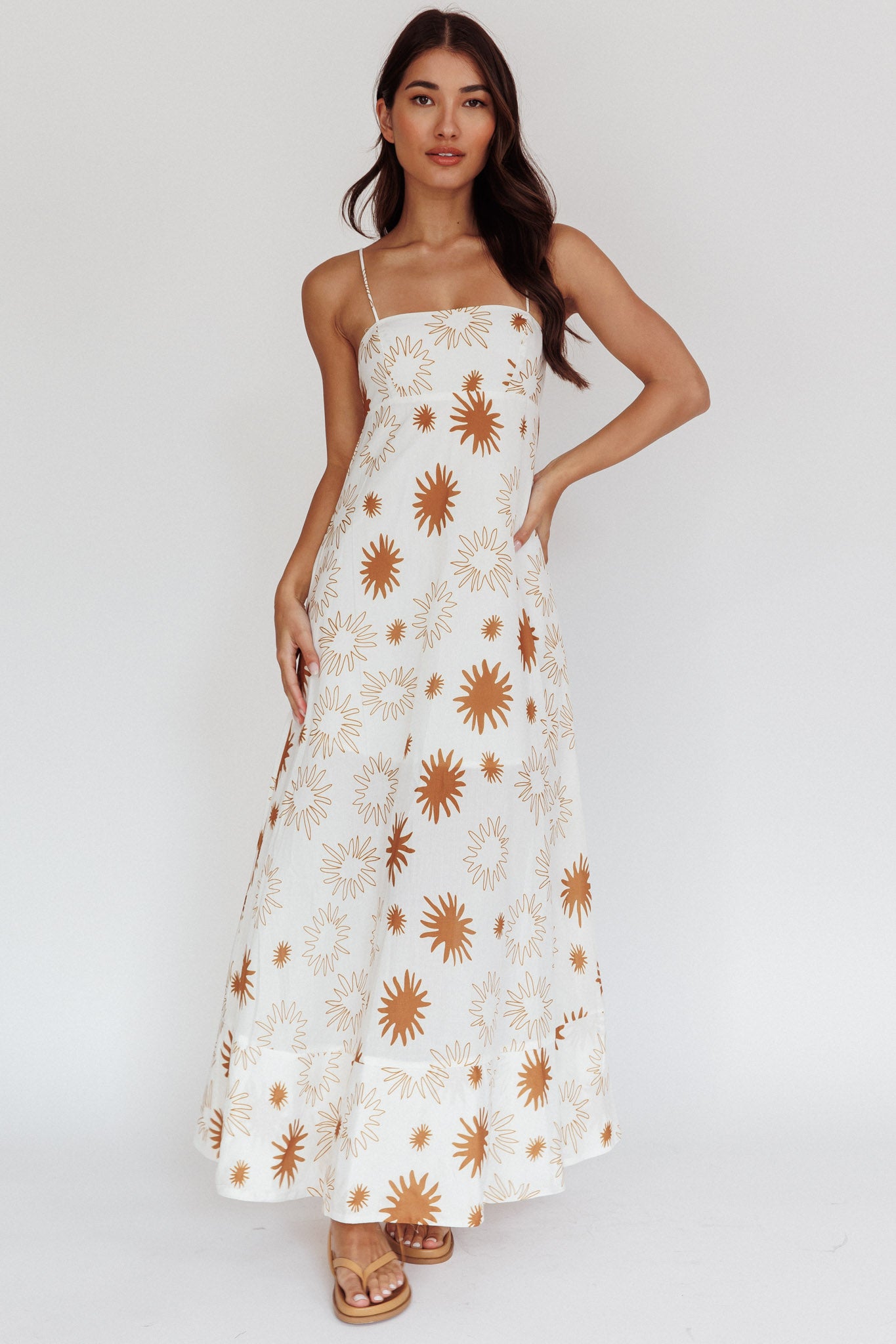 Midsummer Sun Print Maxi Dress White Green by Selfie Leslie Australia