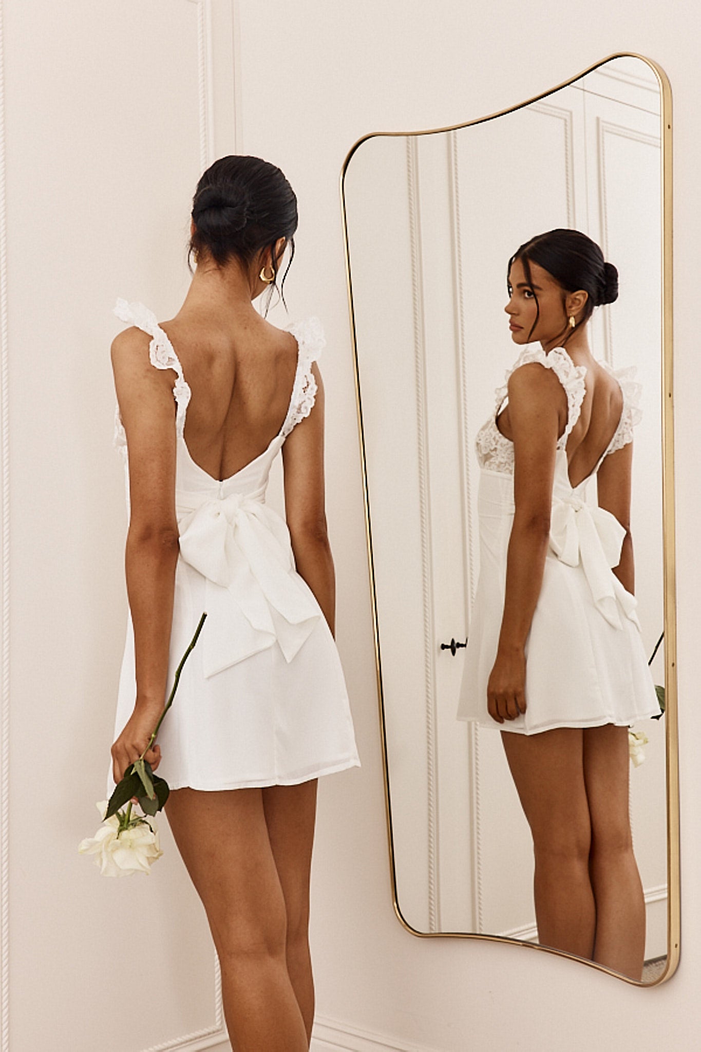 Lakyn Lace Bust Tied Back Mini Dress Ivory by Selfie Leslie Australia