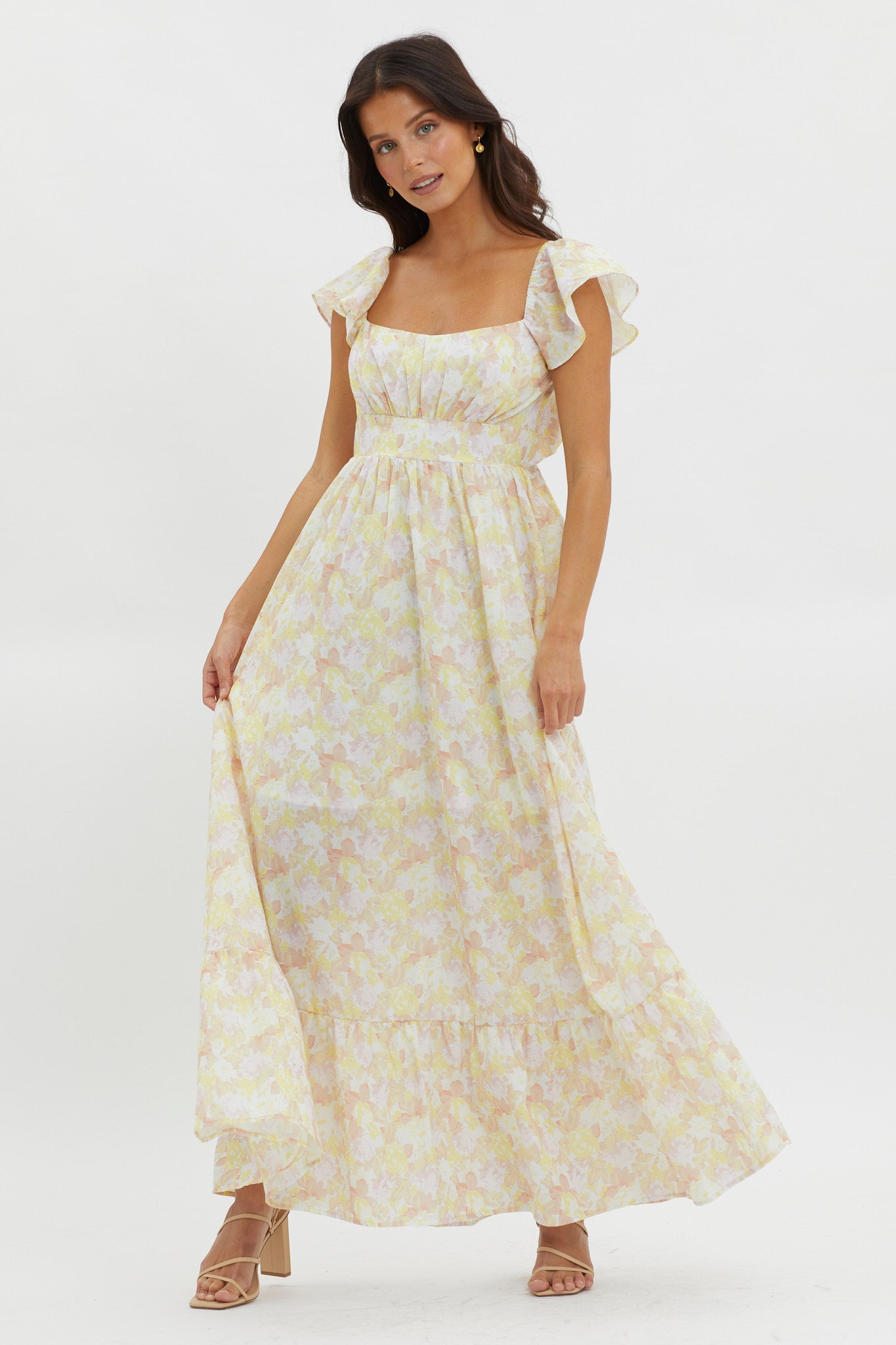 Touch The Sky Tied Back Maxi Dress Lemonade by Selfie Leslie Australia