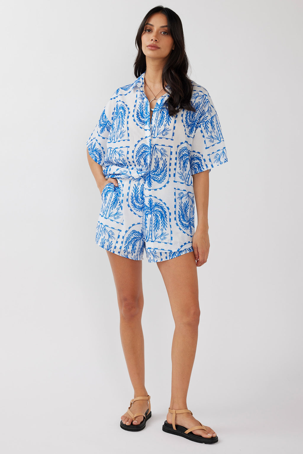 Cora Elastic Waist Shorts Print Blue White by Selfie Leslie Australia