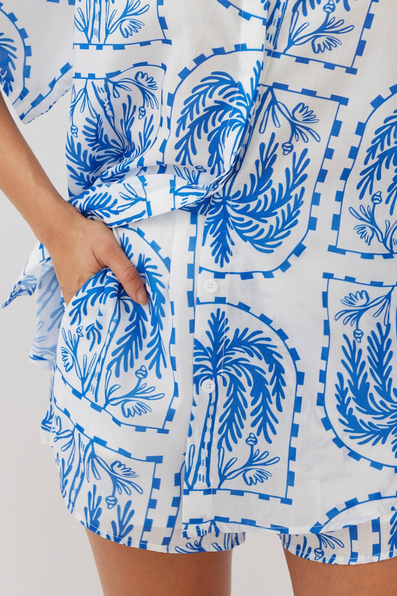Cora Elastic Waist Shorts Print Blue White by Selfie Leslie Australia