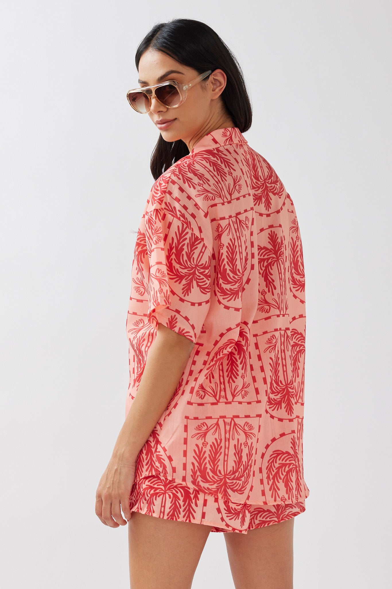 Cora Elastic Waist Shorts Print Red Salmon by Selfie Leslie Australia