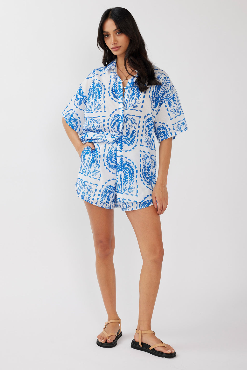 Cora Button-Up Shirt Print Blue White by Selfie Leslie Australia