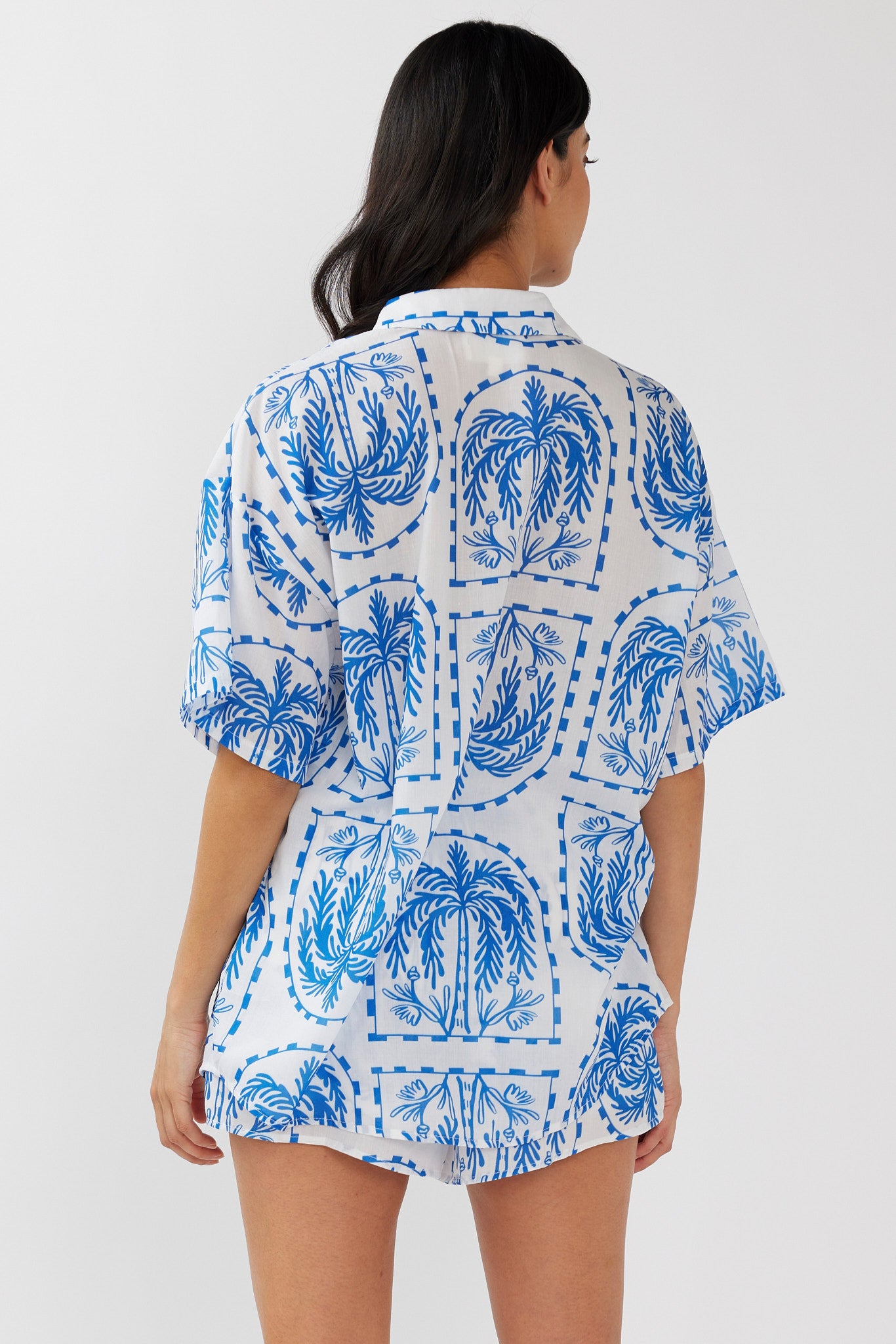 Cora Button-Up Shirt Print Blue White by Selfie Leslie Australia