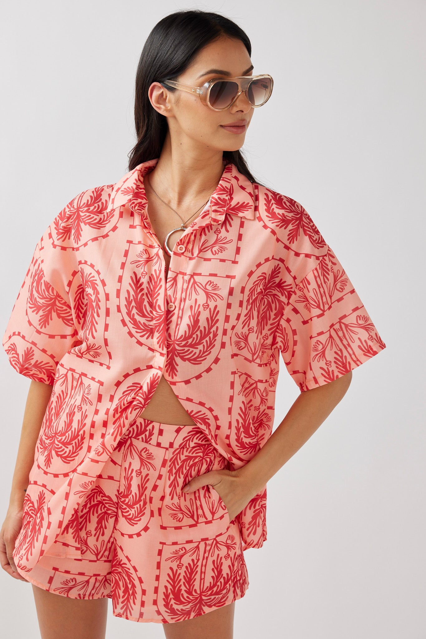 Cora Button-Up Shirt Print Red Salmon by Selfie Leslie Australia