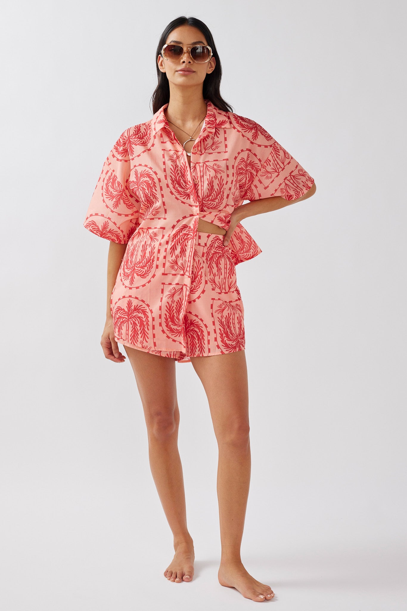 Cora Button-Up Shirt Print Red Salmon by Selfie Leslie Australia