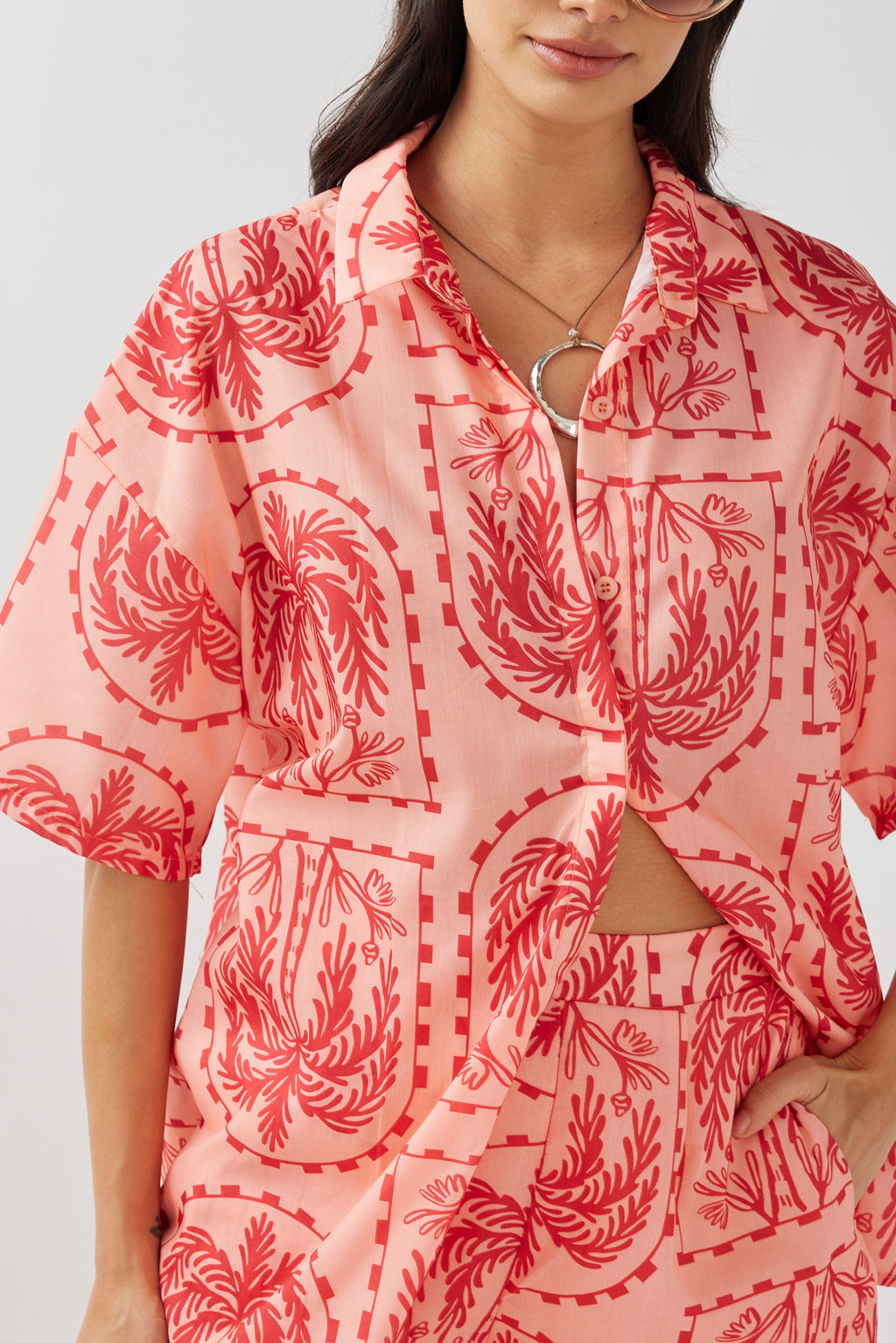 Cora Button-Up Shirt Print Red Salmon by Selfie Leslie Australia