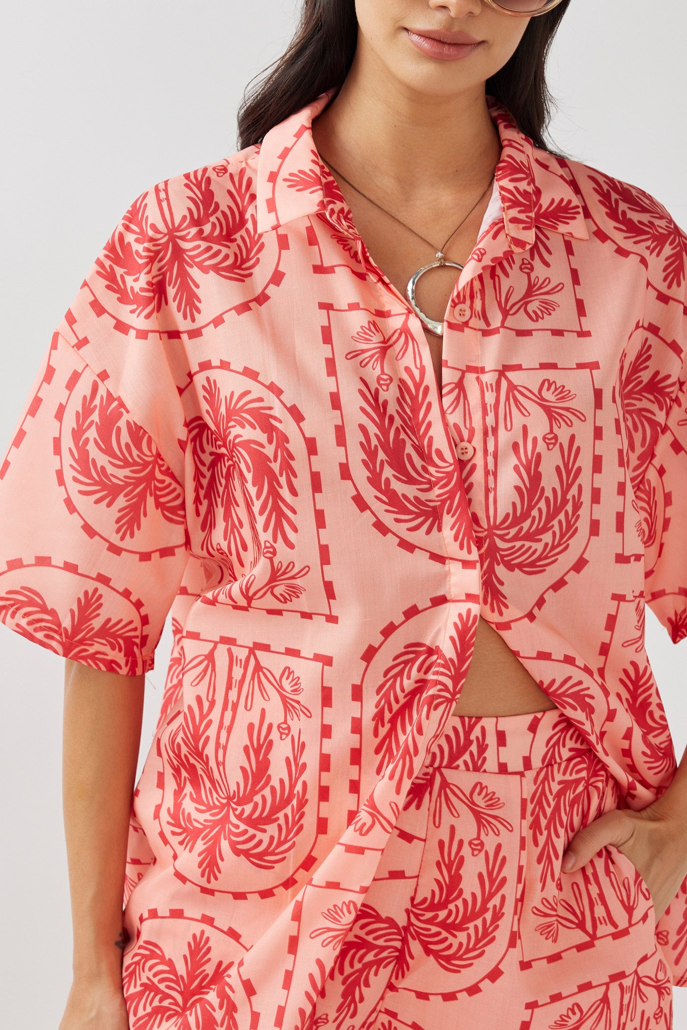 Cora Button-Up Shirt Print Red Salmon by Selfie Leslie Australia