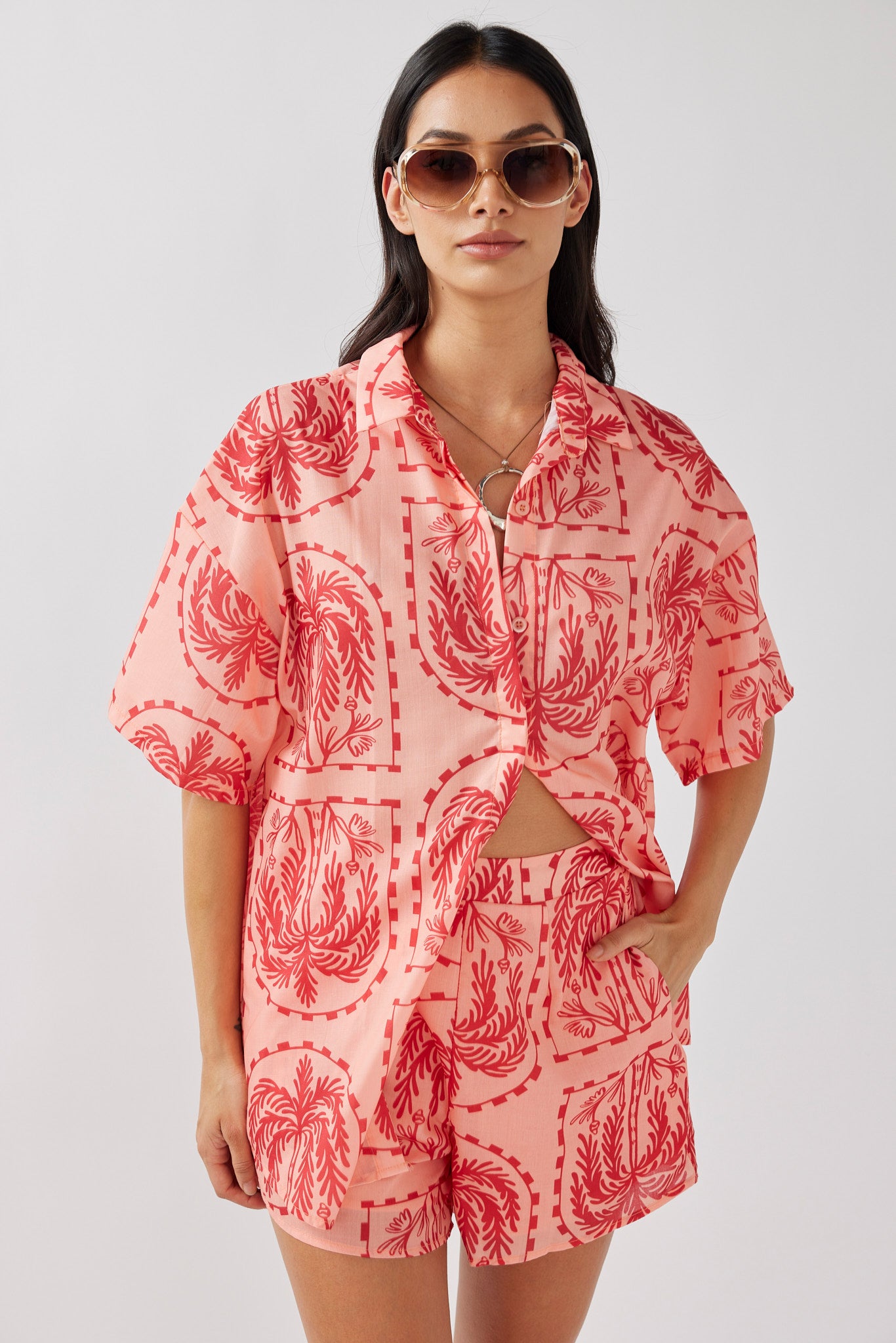 Cora Button-Up Shirt Print Red Salmon by Selfie Leslie Australia