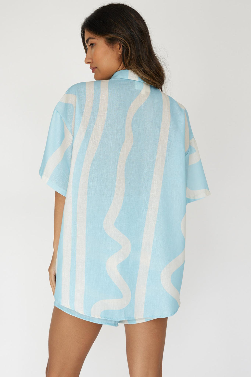 Cora Button-Up Shirt Print Baby Blue by Selfie Leslie Australia