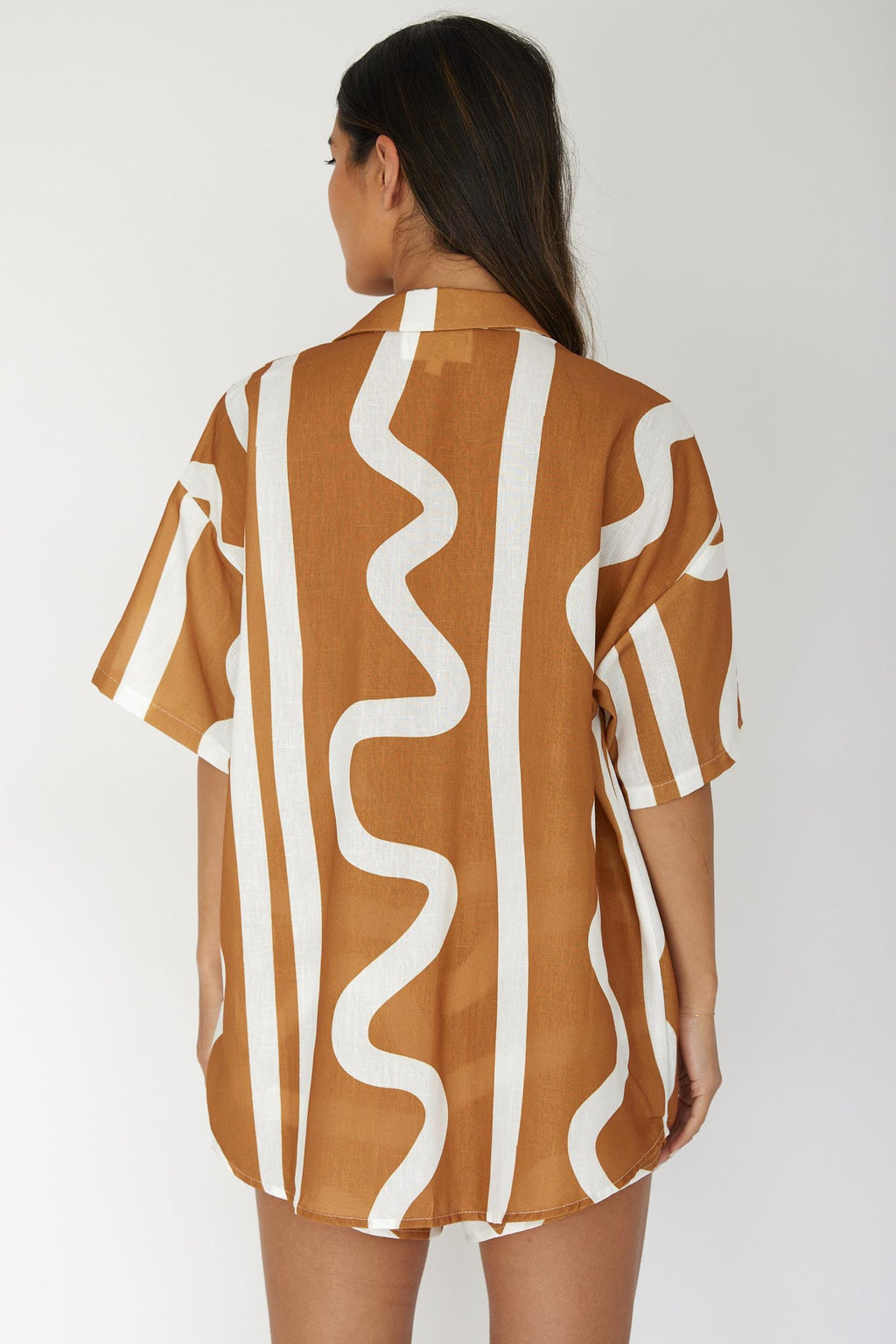 Cora Button-Up Shirt Print Tan by Selfie Leslie Australia