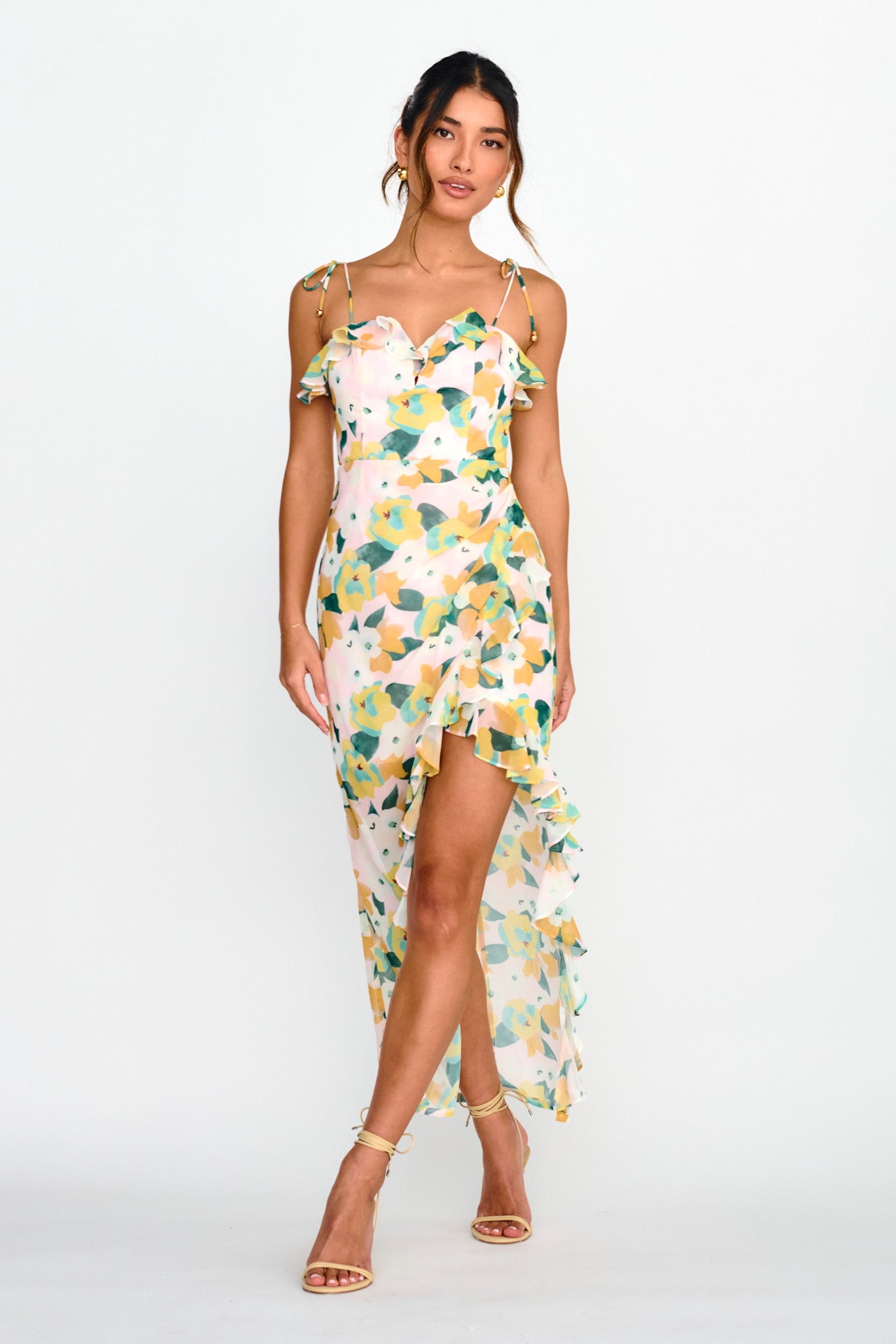Portofino Cut-Out Split Midi Dress Floral Green by Selfie Leslie Australia