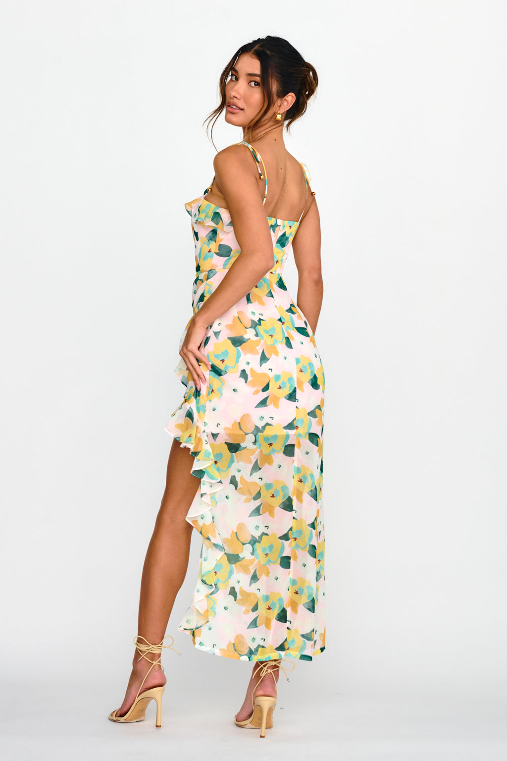 Portofino Cut-Out Split Midi Dress Floral Green by Selfie Leslie Australia