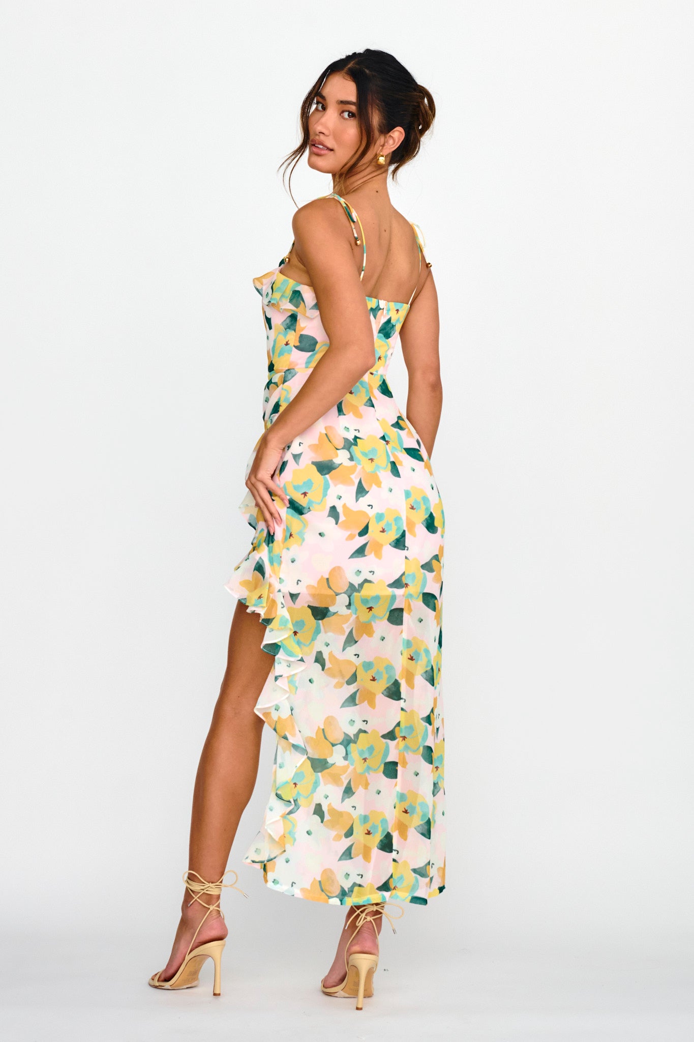 Portofino Cut-Out Split Midi Dress Floral Green by Selfie Leslie Australia