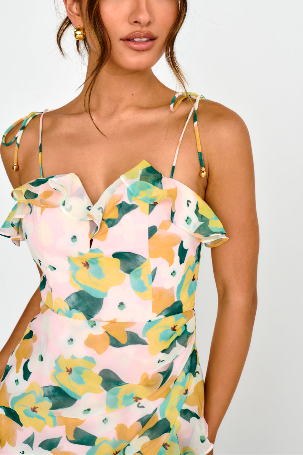 Portofino Cut-Out Split Midi Dress Floral Green by Selfie Leslie Australia