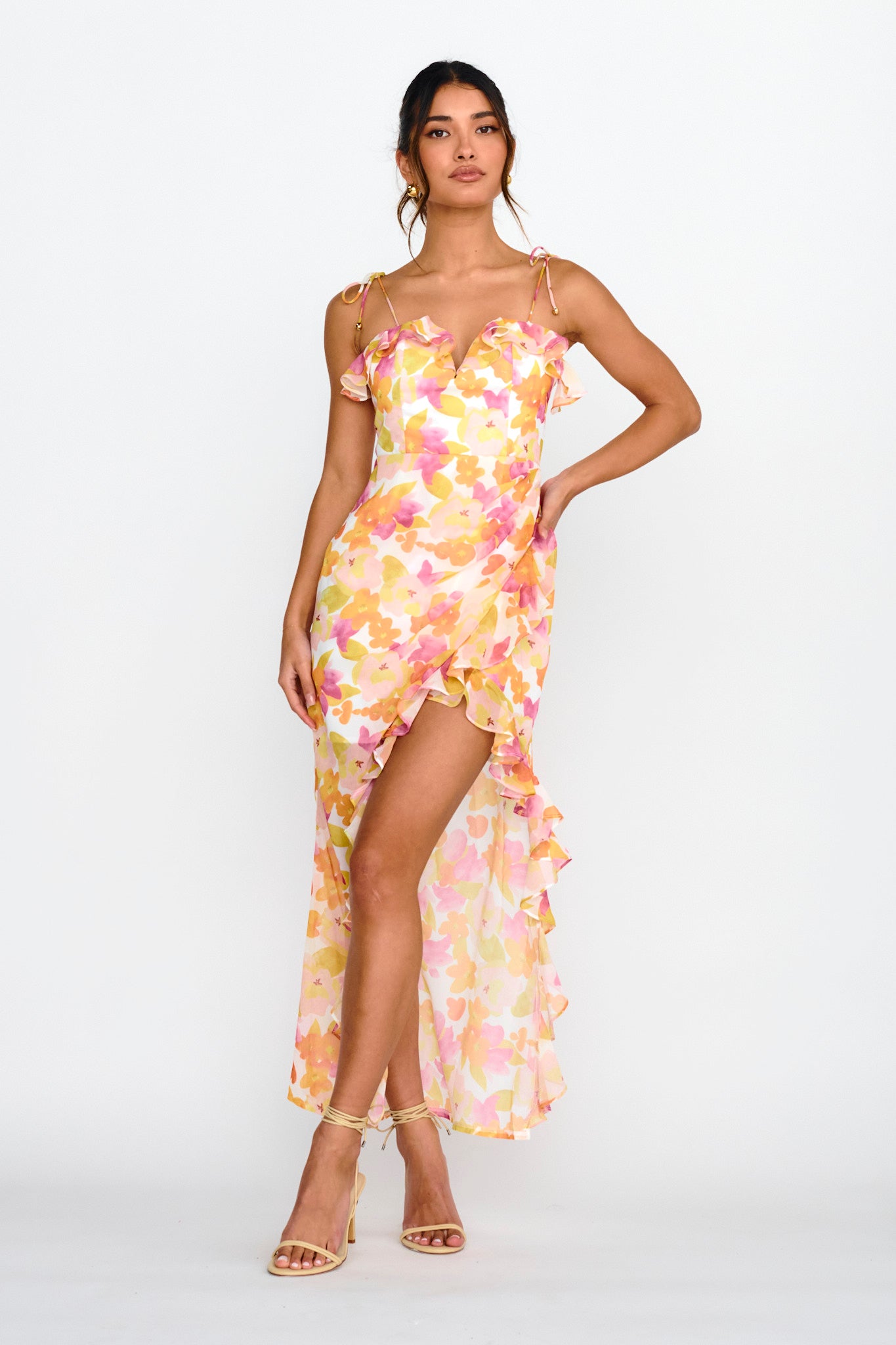 Portofino Cut-Out Split Midi Dress Floral Red by Selfie Leslie Australia