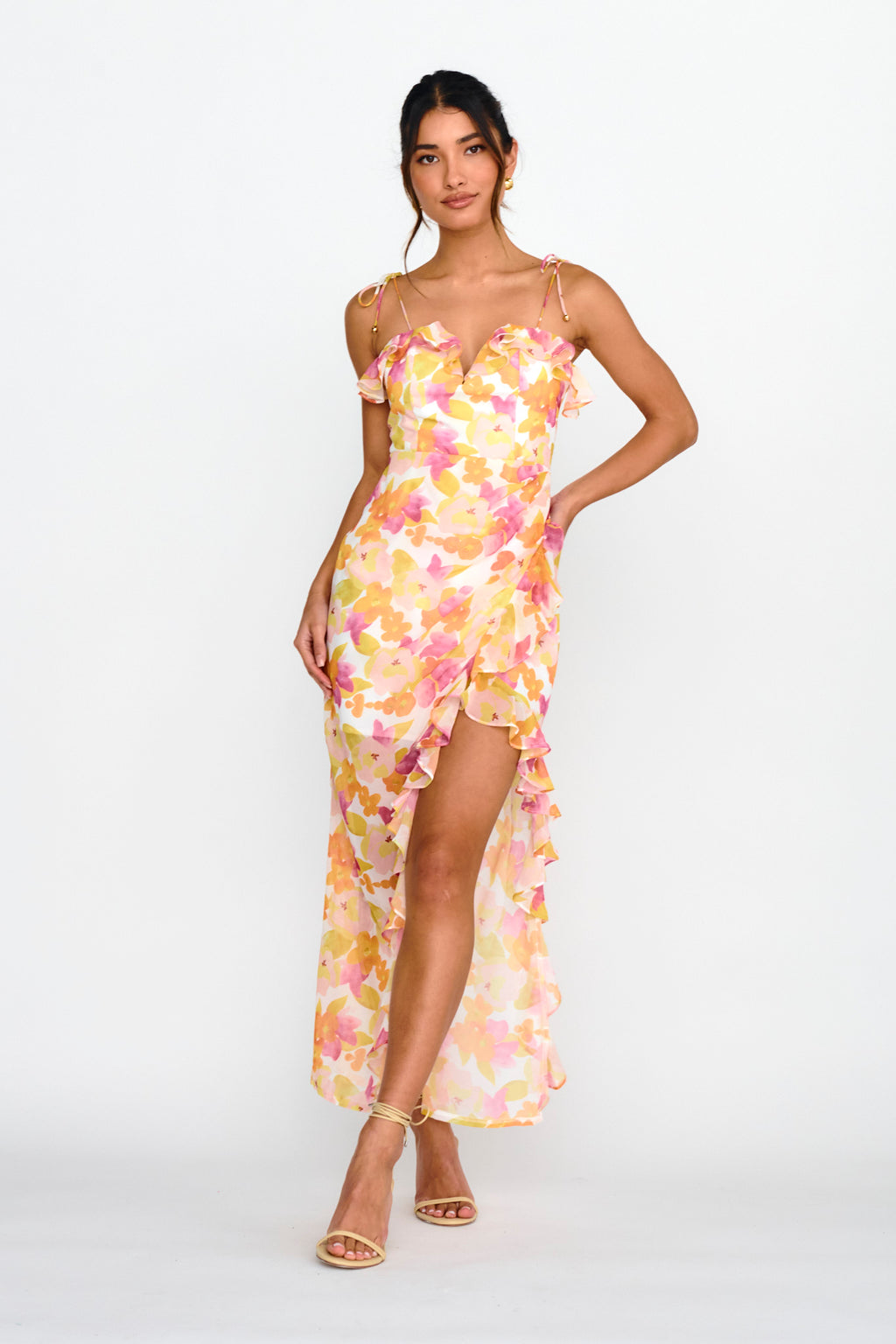 Portofino Cut-Out Split Midi Dress Floral Red by Selfie Leslie Australia