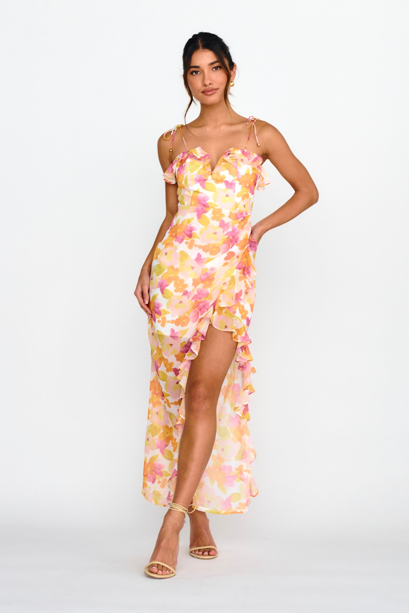Portofino Cut-Out Split Midi Dress Floral Red by Selfie Leslie Australia