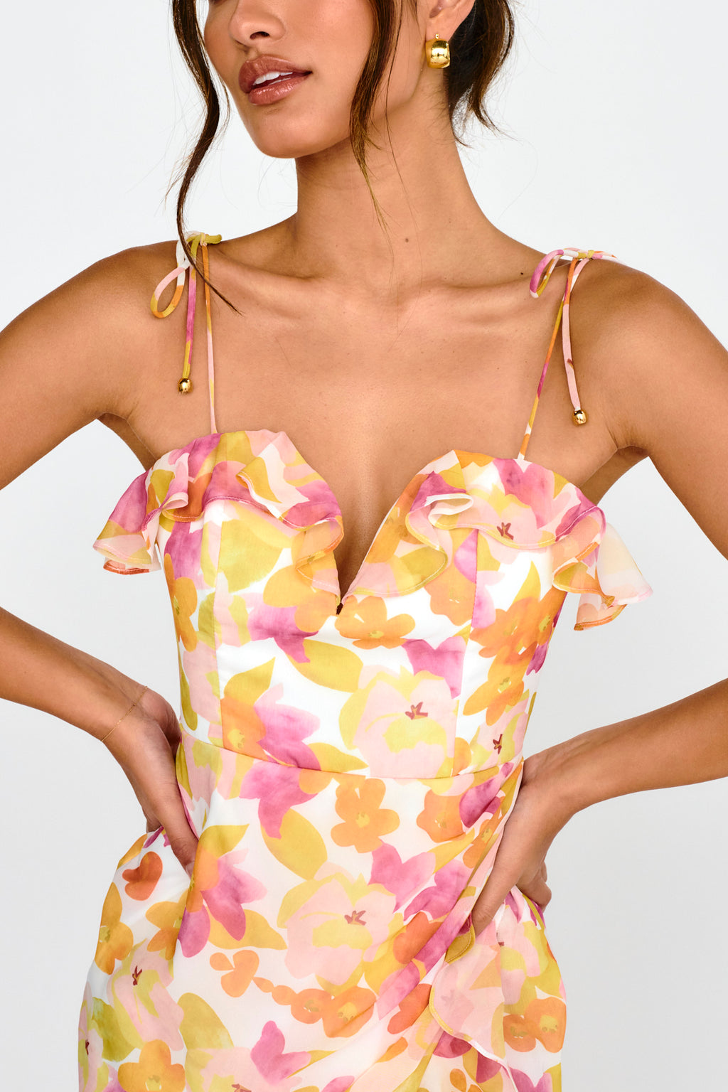 Portofino Cut-Out Split Midi Dress Floral Red by Selfie Leslie Australia