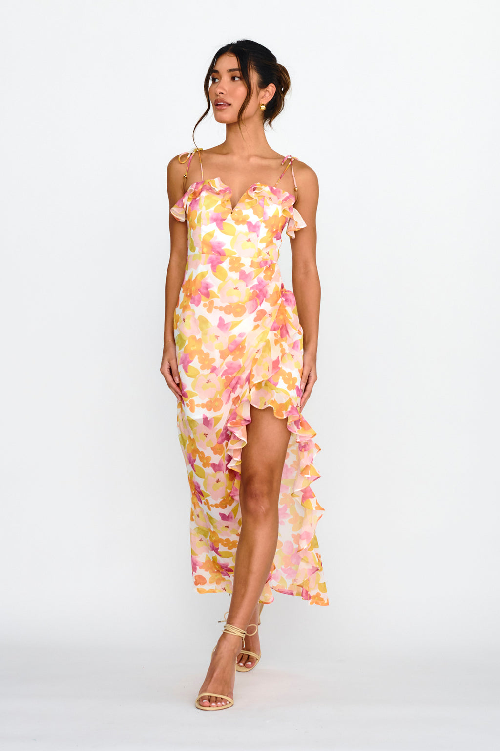 Portofino Cut-Out Split Midi Dress Floral Red by Selfie Leslie Australia