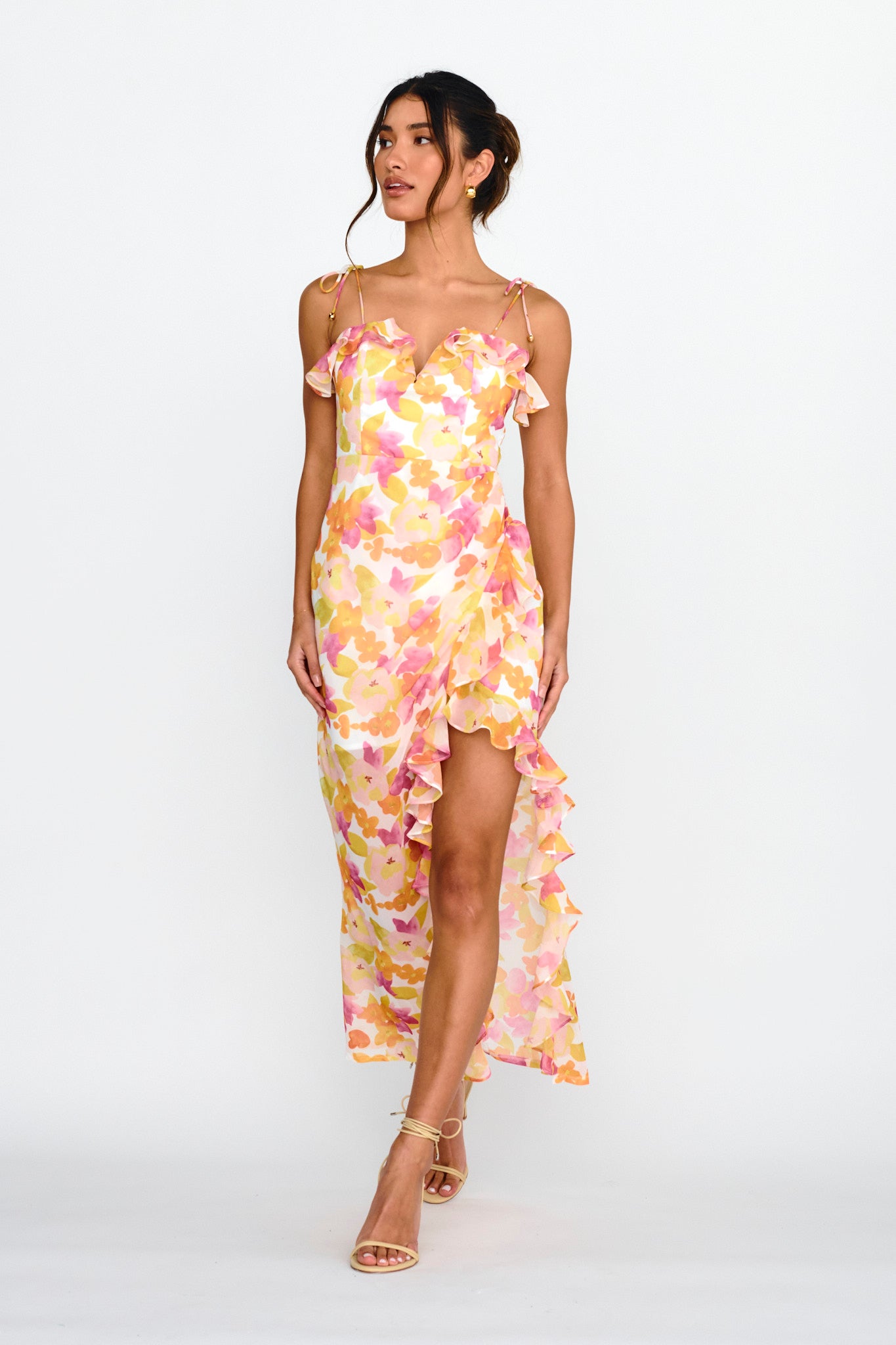 Portofino Cut-Out Split Midi Dress Floral Red by Selfie Leslie Australia