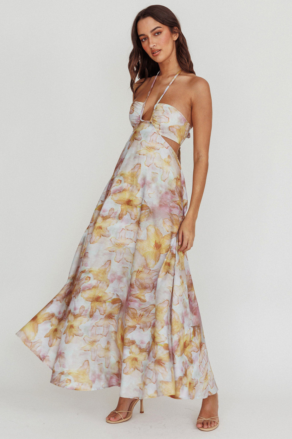Onika Cut-Out Tied Back Floral Maxi Dress Yellow by Selfie Leslie Australia