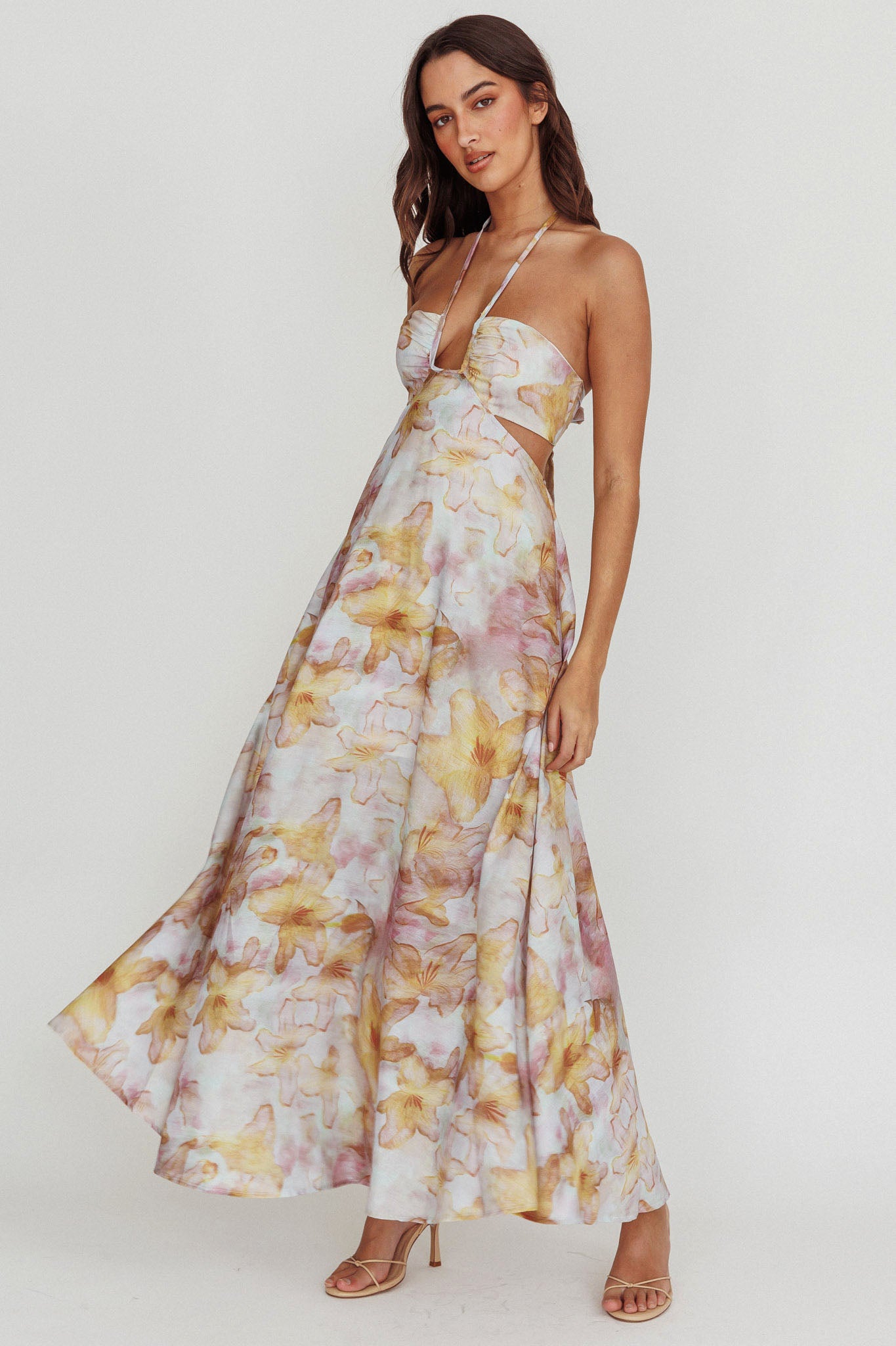Onika Cut-Out Tied Back Floral Maxi Dress Yellow by Selfie Leslie Australia