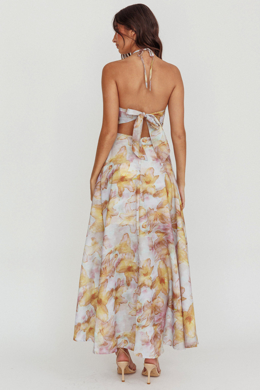 Onika Cut-Out Tied Back Floral Maxi Dress Yellow by Selfie Leslie Australia