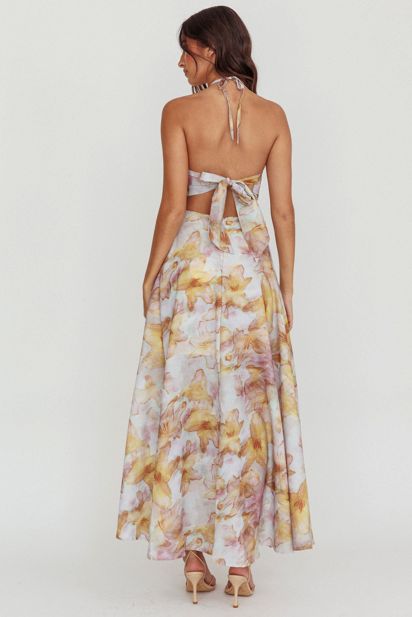 Onika Cut-Out Tied Back Floral Maxi Dress Yellow by Selfie Leslie Australia