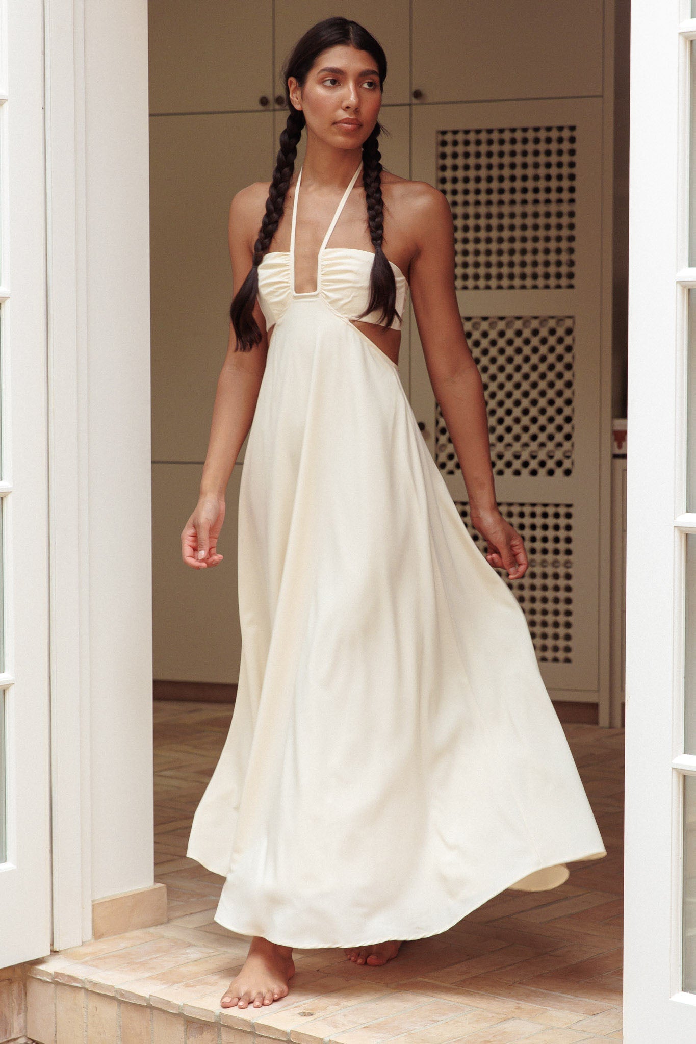 Onika Cut-Out Tied Back Maxi Dress Butter by Selfie Leslie Australia