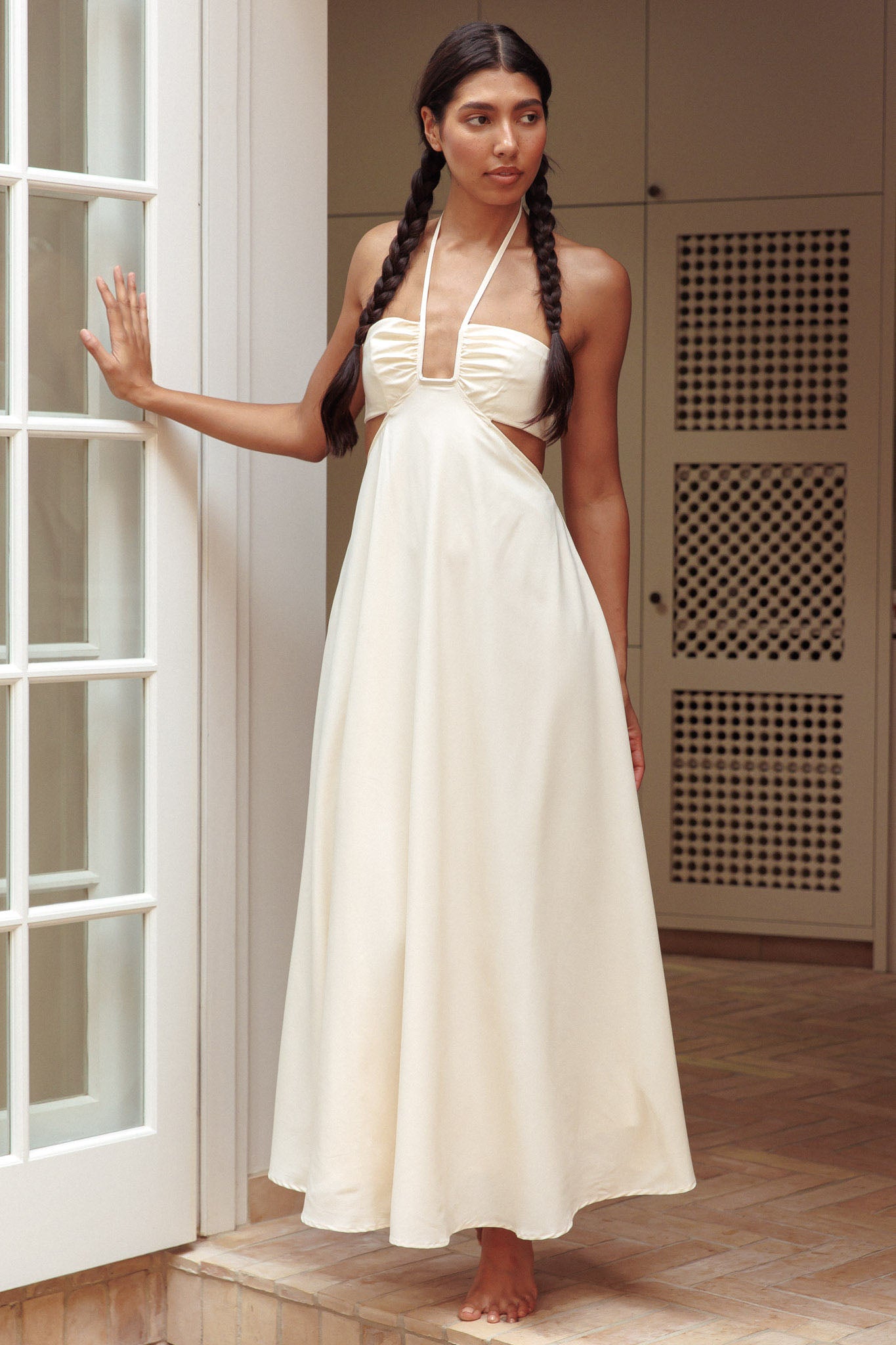 Onika Cut-Out Tied Back Maxi Dress Butter by Selfie Leslie Australia